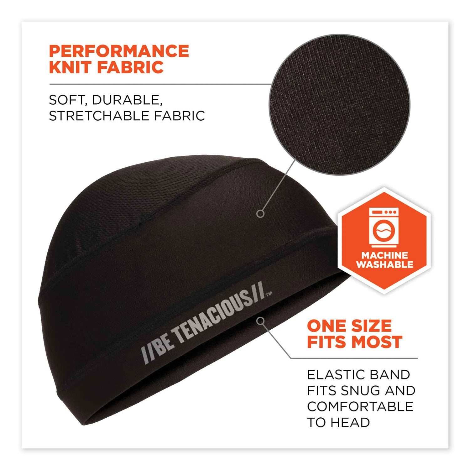Chill-Its 6632 Performance Knit Cooling Skull Cap, Polyester/Spandex, One Size Fits Most, Black, Ships in 1-3 Business Days