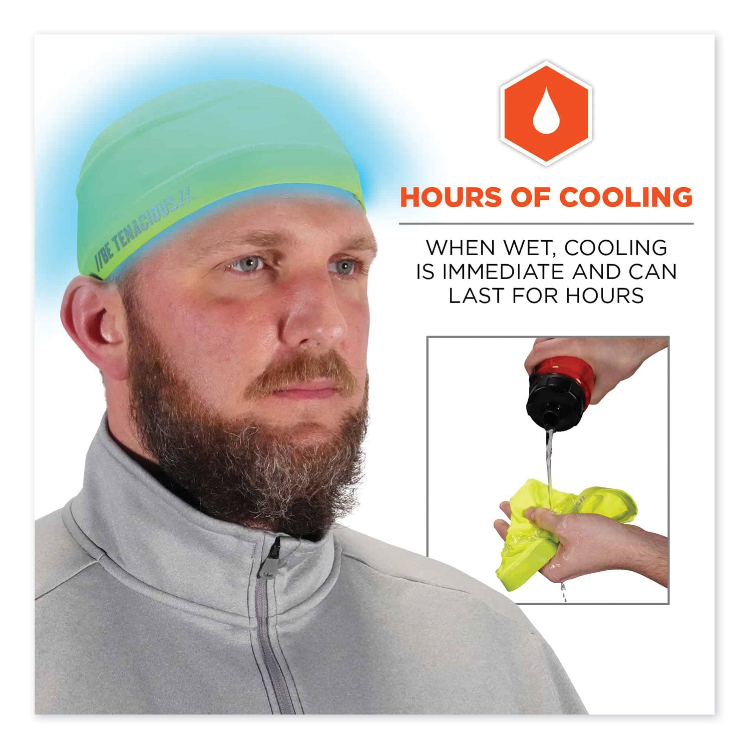 Chill-Its 6632 Performance Knit Cooling Skull Cap, Polyester/Spandex, One Size Fits Most, Lime, Ships in 1-3 Business Days
