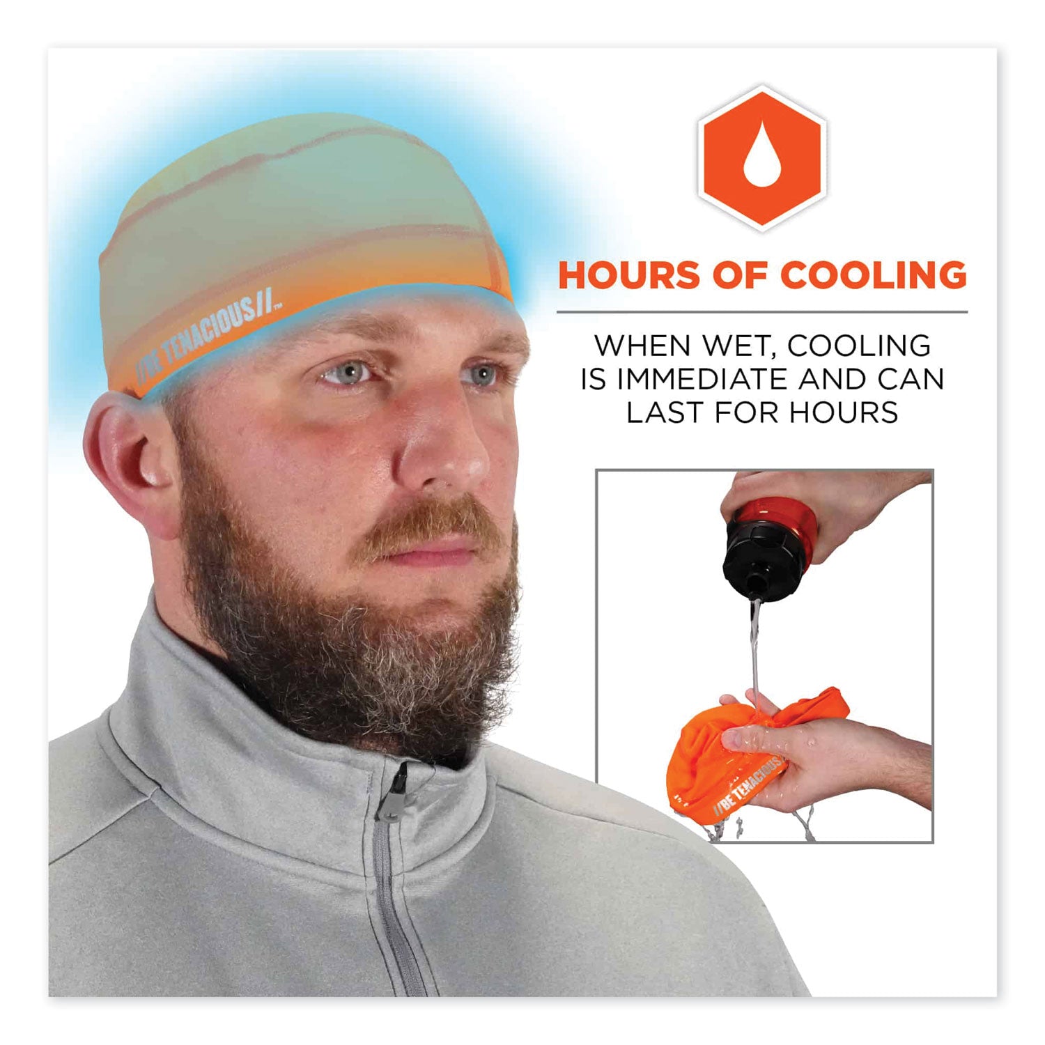 Chill-Its 6632 Performance Knit Cooling Skull Cap, Polyester/Spandex, One Size Fits Most, Orange, Ships in 1-3 Business Days