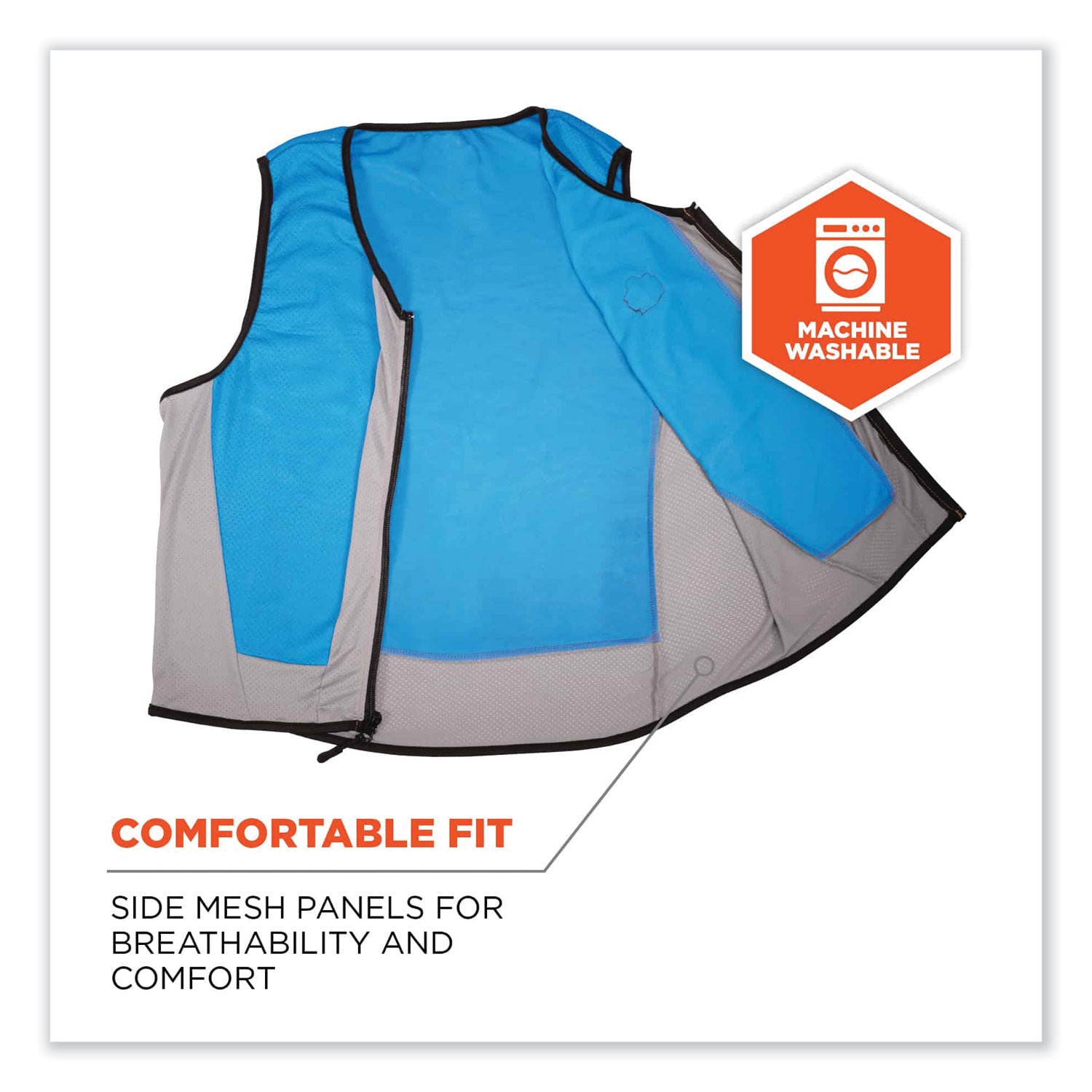 Chill-Its 6667 Wet Evaporative PVA Cooling Vest with Zipper, PVA, Medium, Blue, Ships in 1-3 Business Days