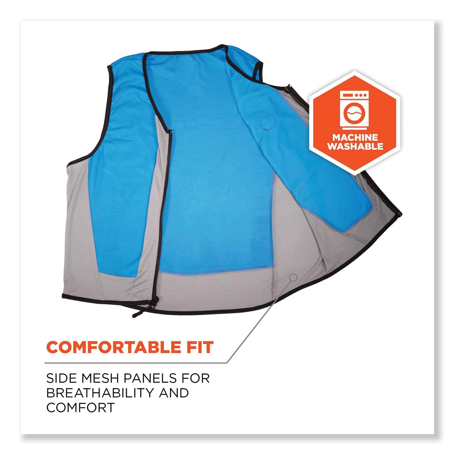 Chill-Its 6667 Wet Evaporative PVA Cooling Vest with Zipper, PVA, 2X-Large, Blue, Ships in 1-3 Business Days