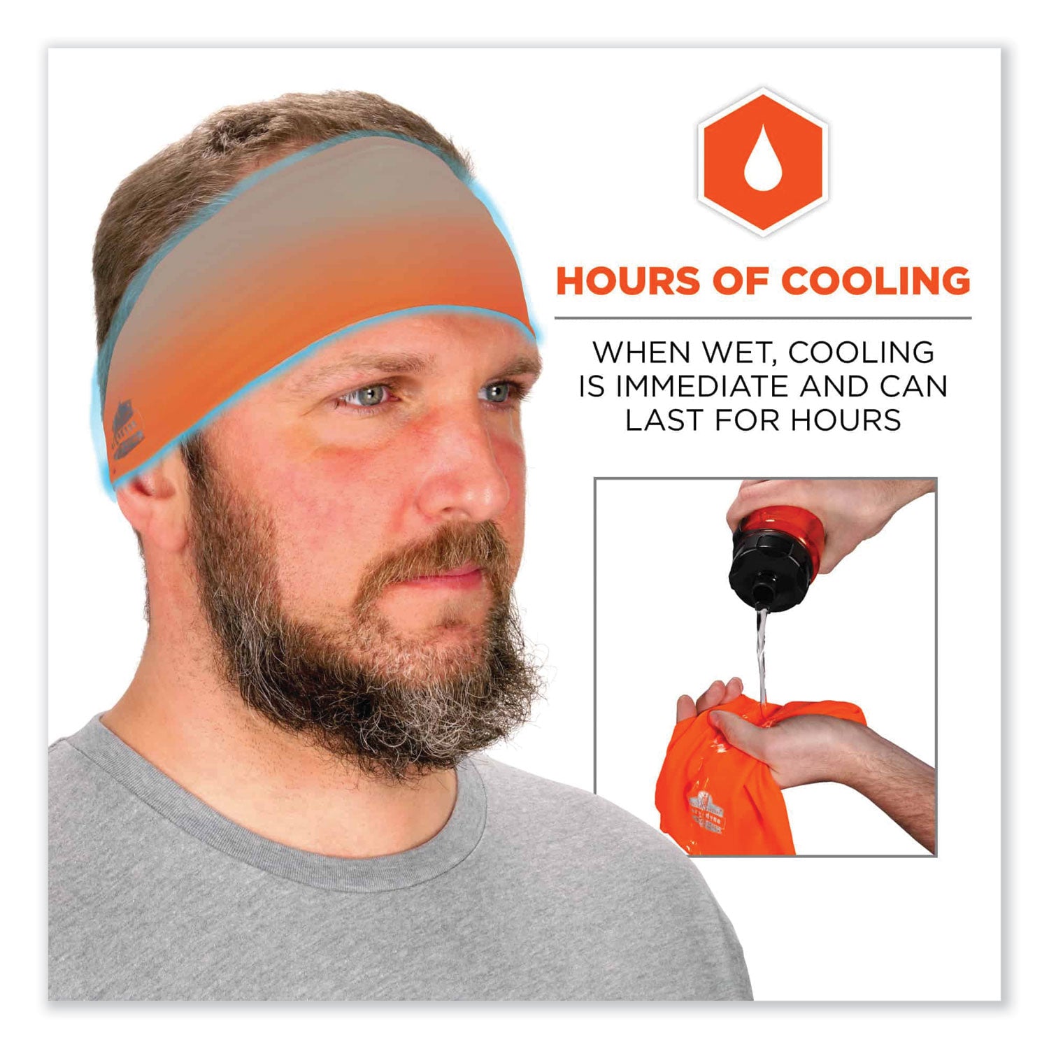 Chill-Its 6634 Performance Knit Cooling Headband, Polyester/Spandex, One Size Fits Most, Orange, Ships in 1-3 Business Days