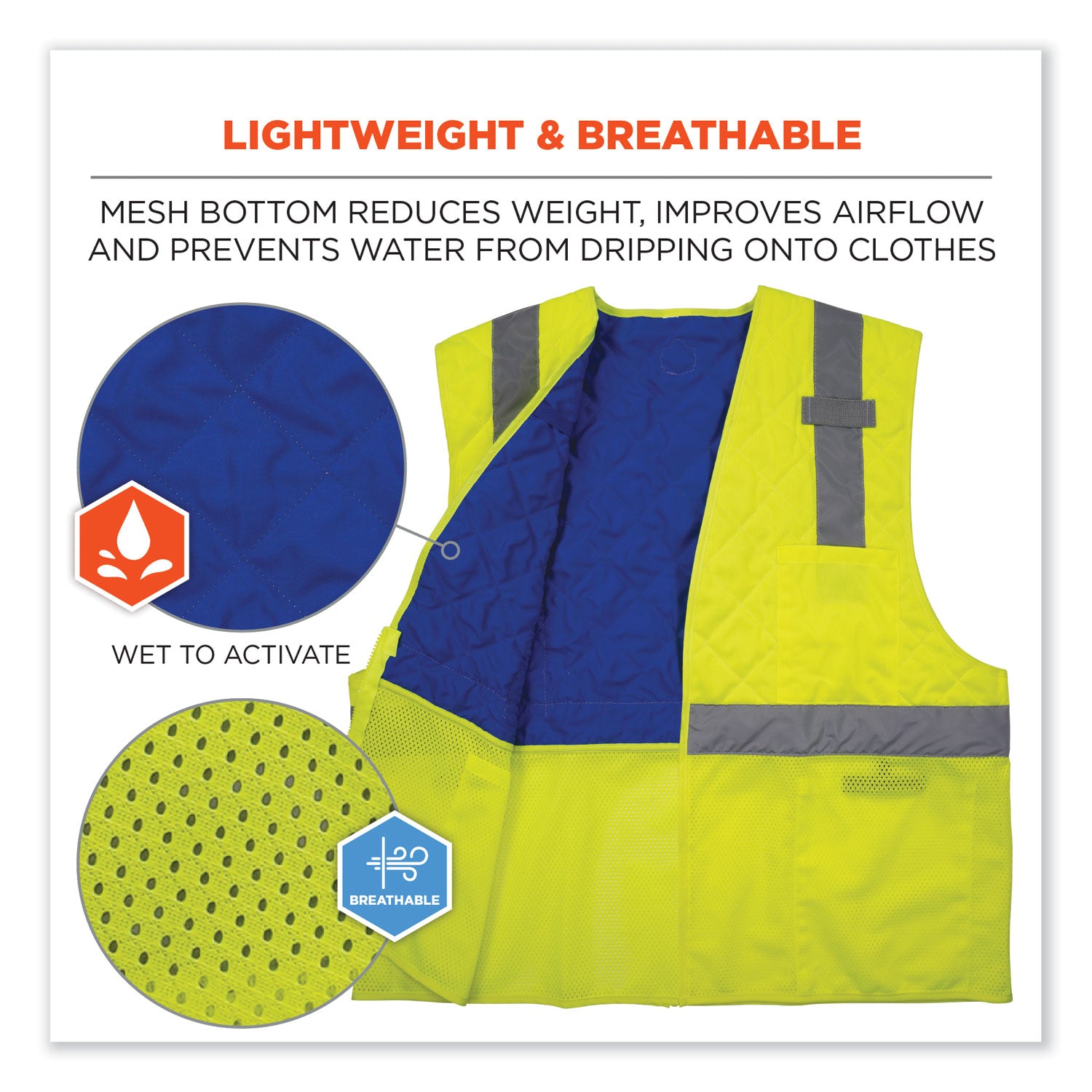 Chill-Its 6668 Class 2 Hi-Vis Safety Cooling Vest, Polymer, Small, Lime, Ships in 1-3 Business Days