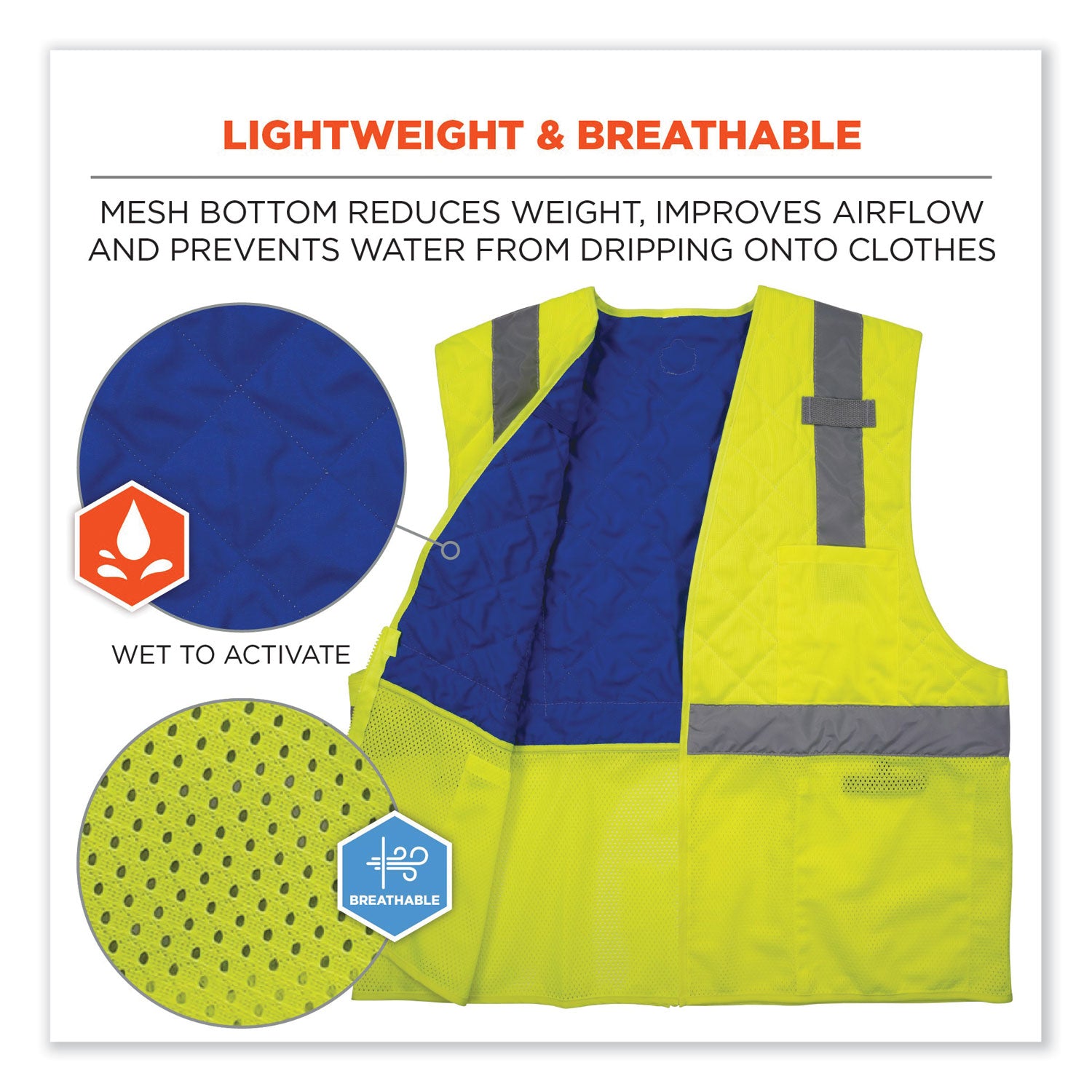 Chill-Its 6668 Class 2 Hi-Vis Safety Cooling Vest, Polymer, Medium, Lime, Ships in 1-3 Business Days