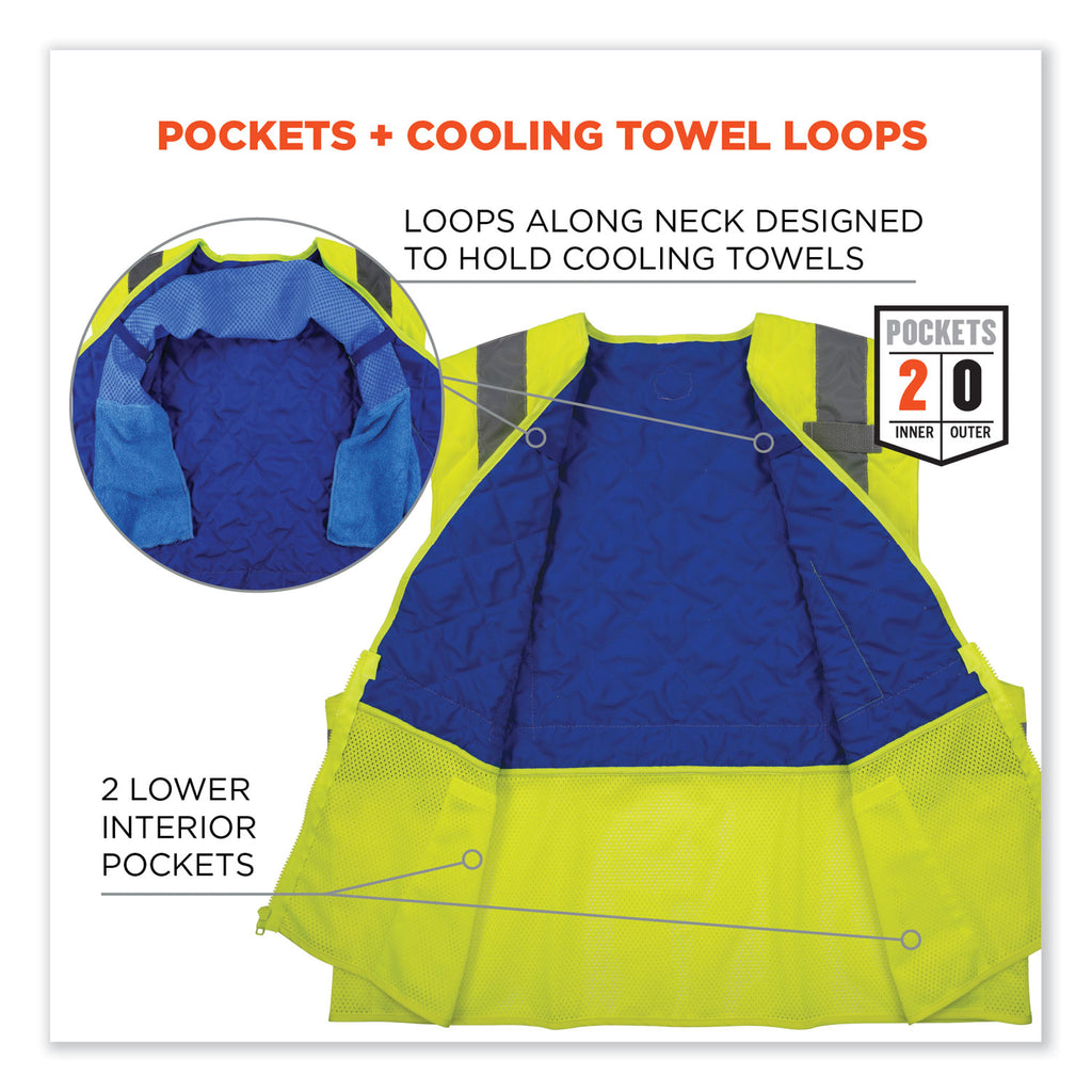 Chill-Its 6668 Class 2 Hi-Vis Safety Cooling Vest, Polymer, Medium, Lime, Ships in 1-3 Business Days