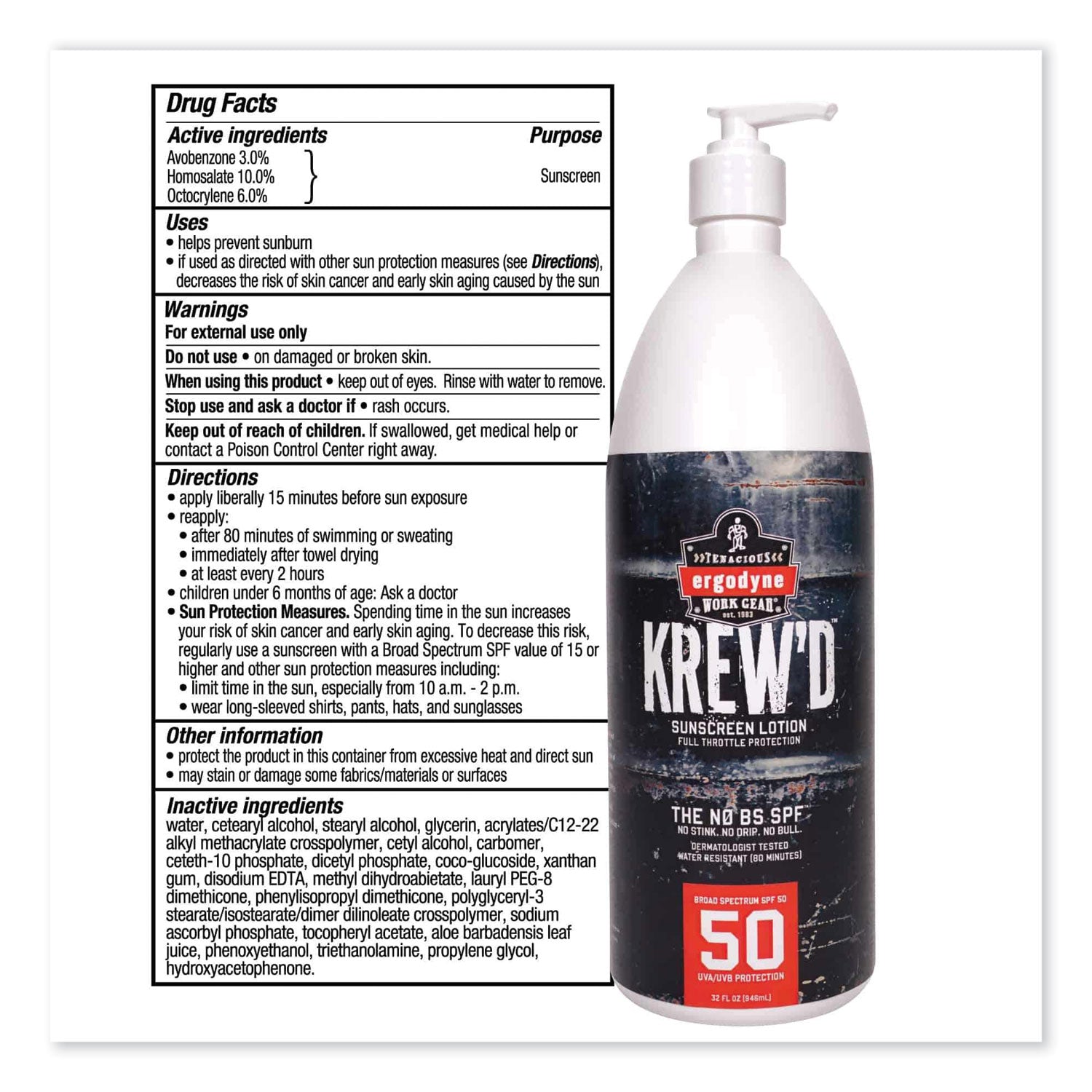 Krewd 6355 SPF 50 Sunscreen Lotion, 32 oz Pump Bottle, Ships in 1-3 Business Days
