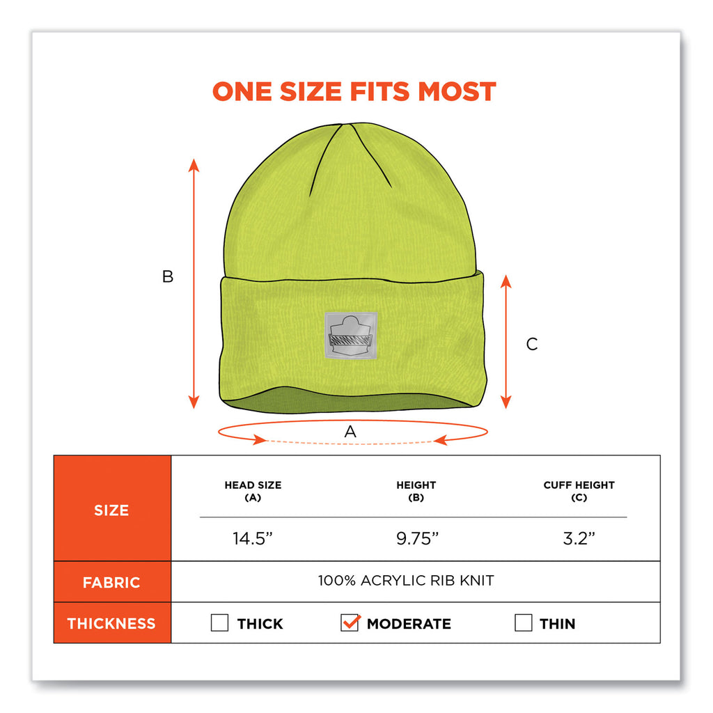 N-Ferno 6806 Cuffed Rib Knit Winter Hat, One Size Fits Most, Lime, Ships in 1-3 Business Days