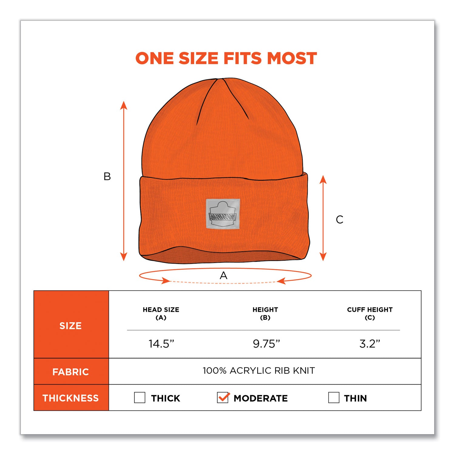 N-Ferno 6806 Cuffed Rib Knit Winter Hat, One Size Fits Most, Orange, Ships in 1-3 Business Days