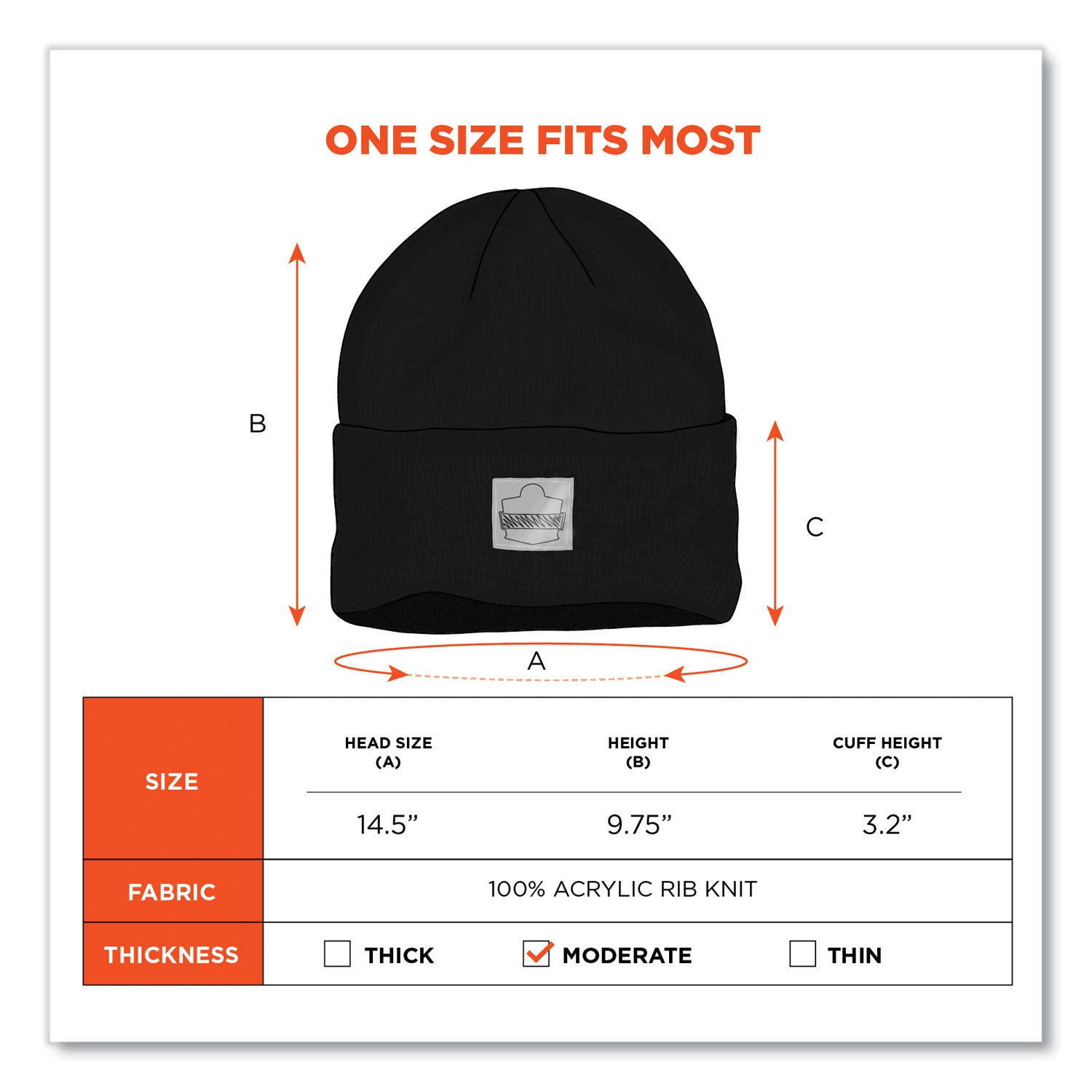 N-Ferno 6806 Cuffed Rib Knit Winter Hat, One Size Fits Most, Black, Ships in 1-3 Business Days