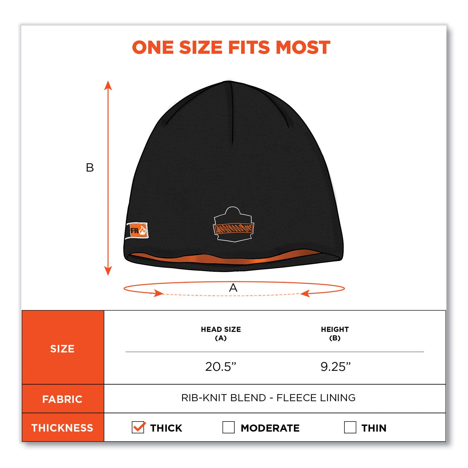 N-Ferno 6820 FR Cotton Fleece Knit Hat, One Size Fits Most, Black, Ships in 1-3 Business Days