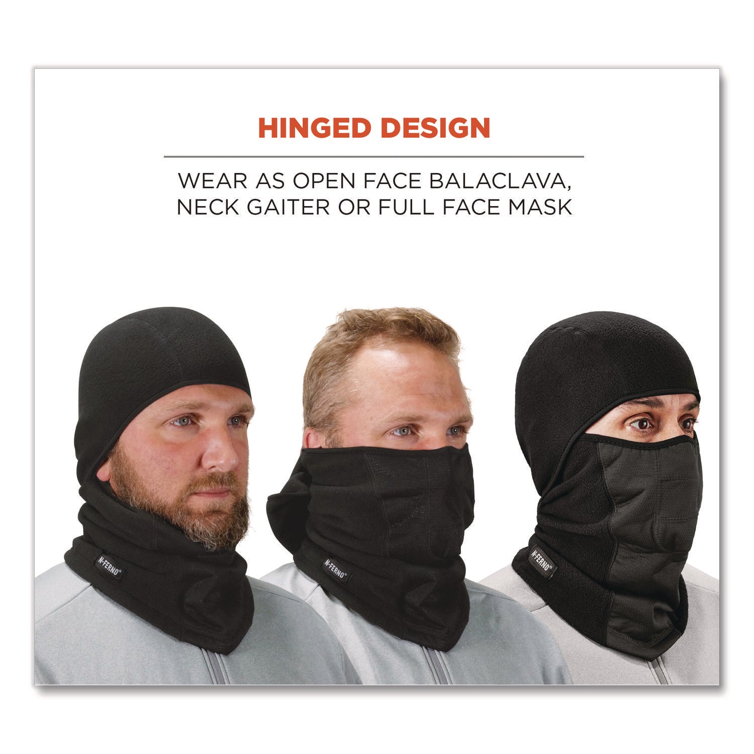 N-Ferno 6823 Hinged Balaclava Face Mask, Fleece, One Size Fits Most, Black, Ships in 1-3 Business Days