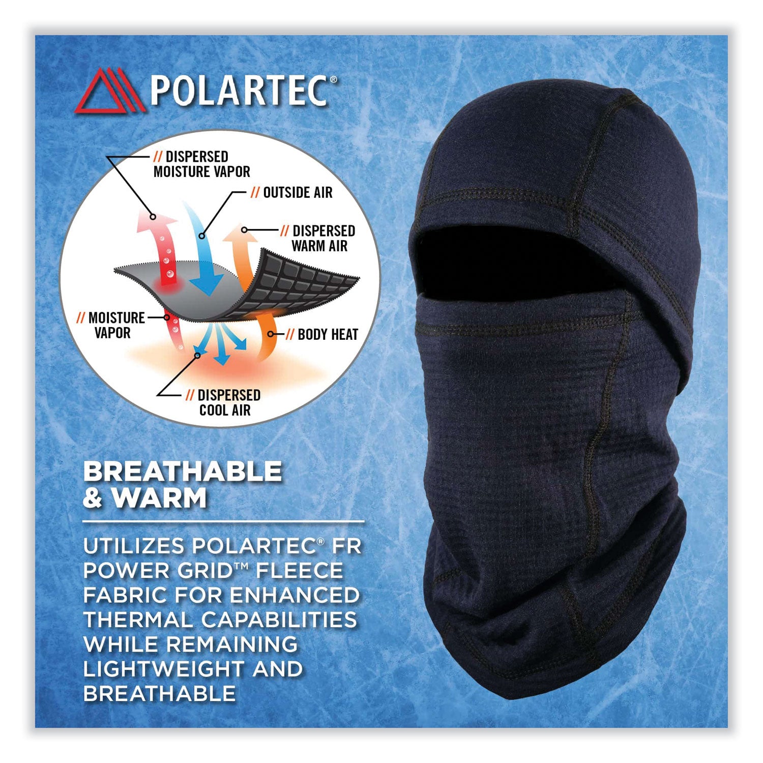 N-Ferno 6847 FR Dual Compliant Balaclava Face Mask, Polartec FR Power Grid Fleece, One Size, Navy, Ships in 1-3 Business Days
