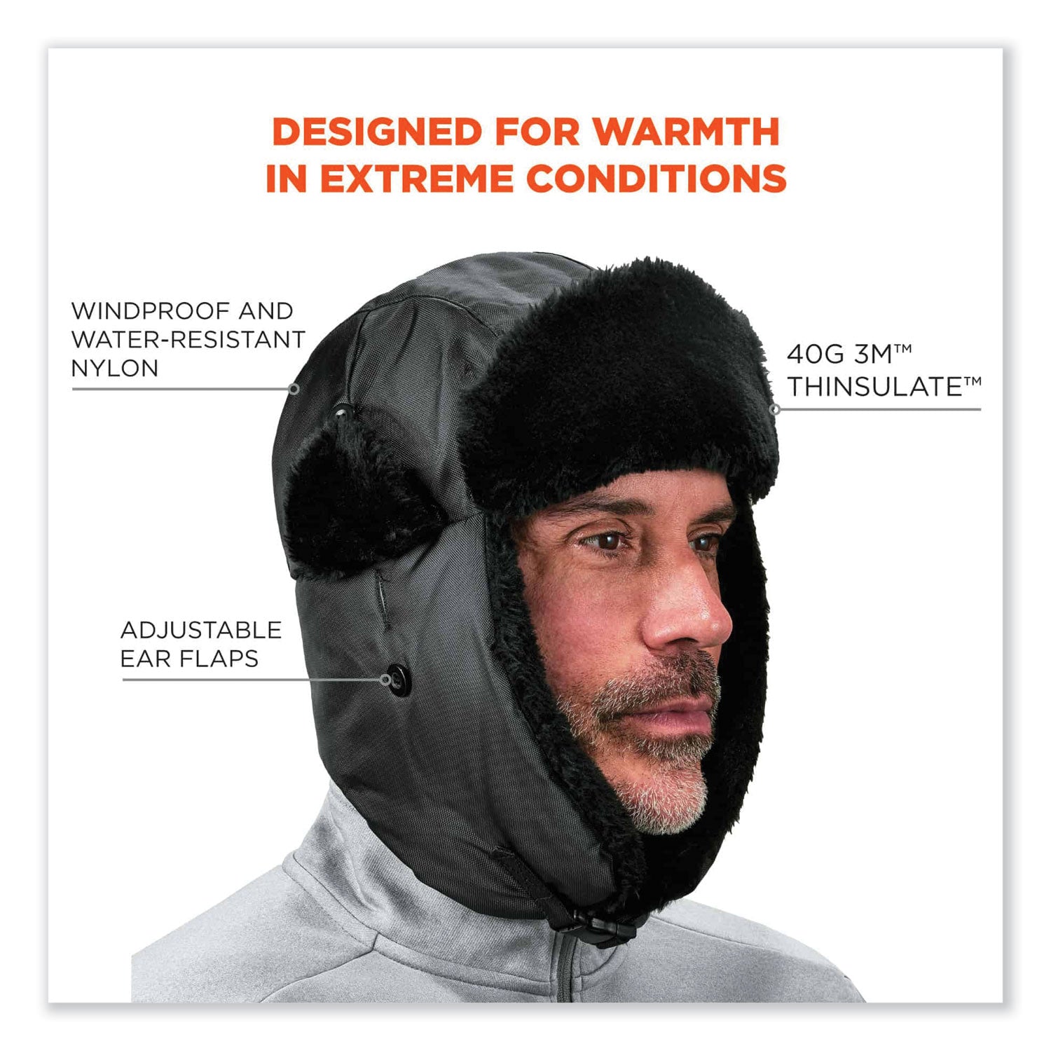 N-Ferno 6802Z Zippered Trapper Hat, Small/Medium, Black, Ships in 1-3 Business Days