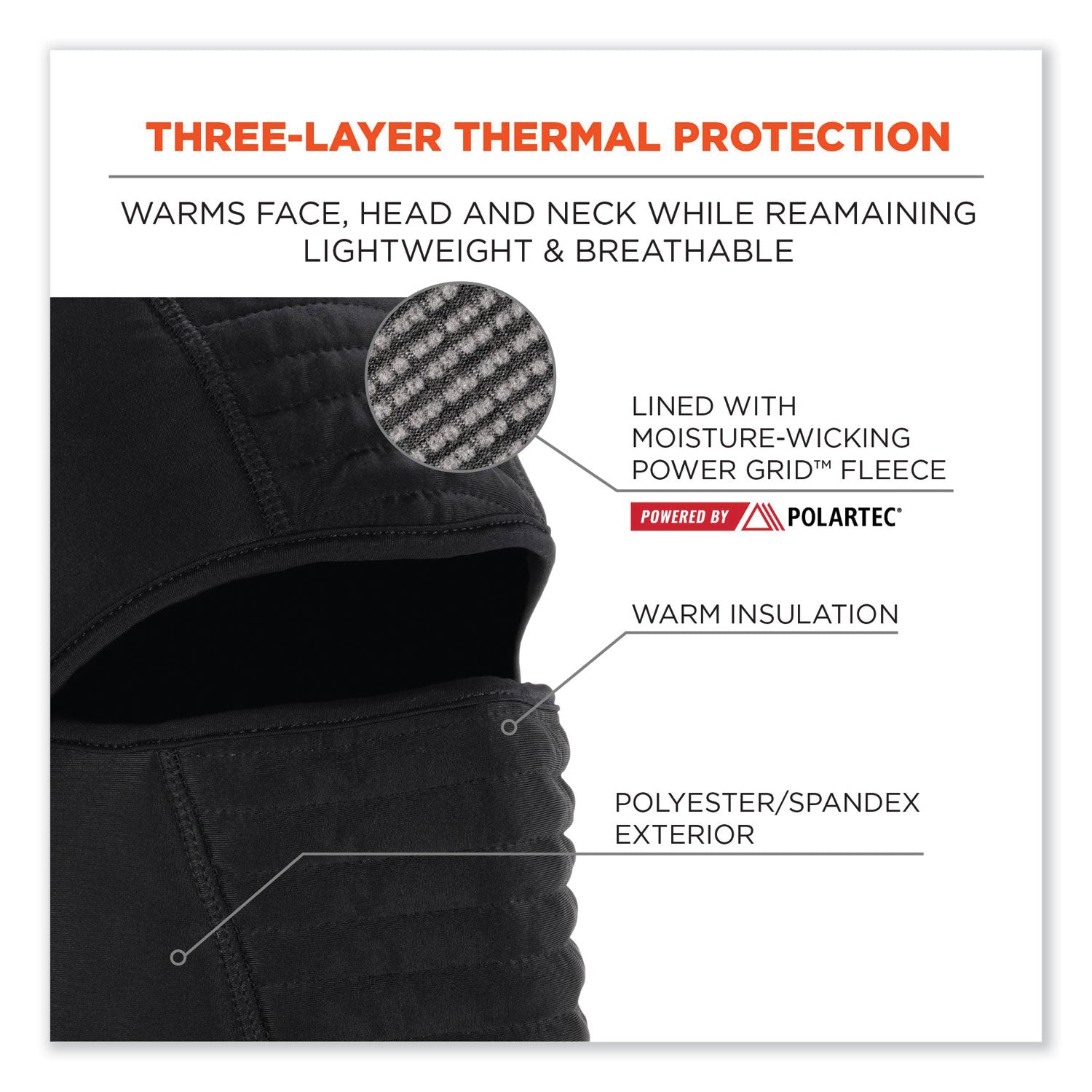 N-Ferno 6955 Insulated 3-Layer Balaclava Face Mask, Polartec FR Pwr Grid Fleece/Poly-Spandex,Black,Ships in 1-3 Business Days