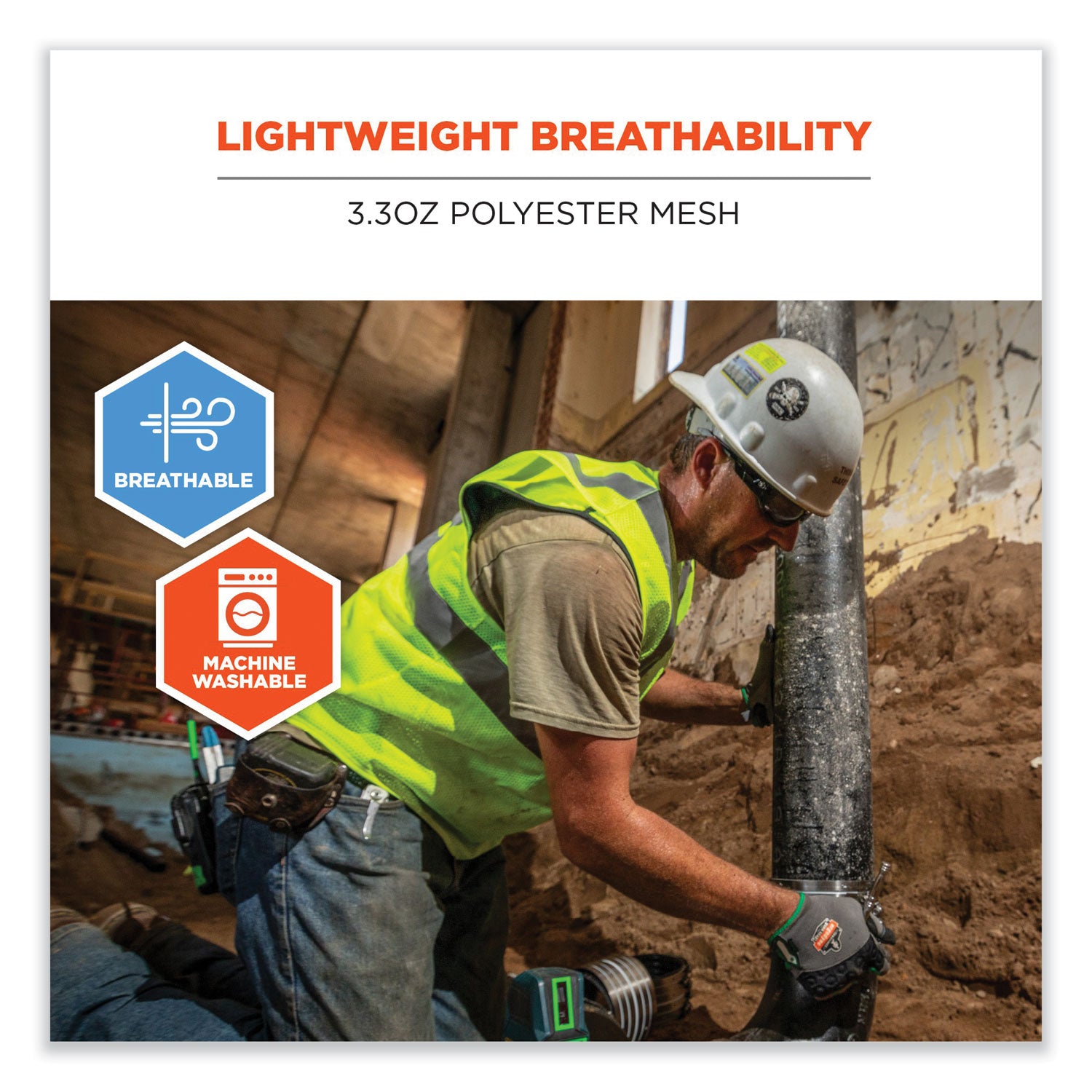 GloWear 8210HL Class 2 Economy Mesh Hook and Loop Vest, Polyester, Small/Medium, Orange, Ships in 1-3 Business Days - 5