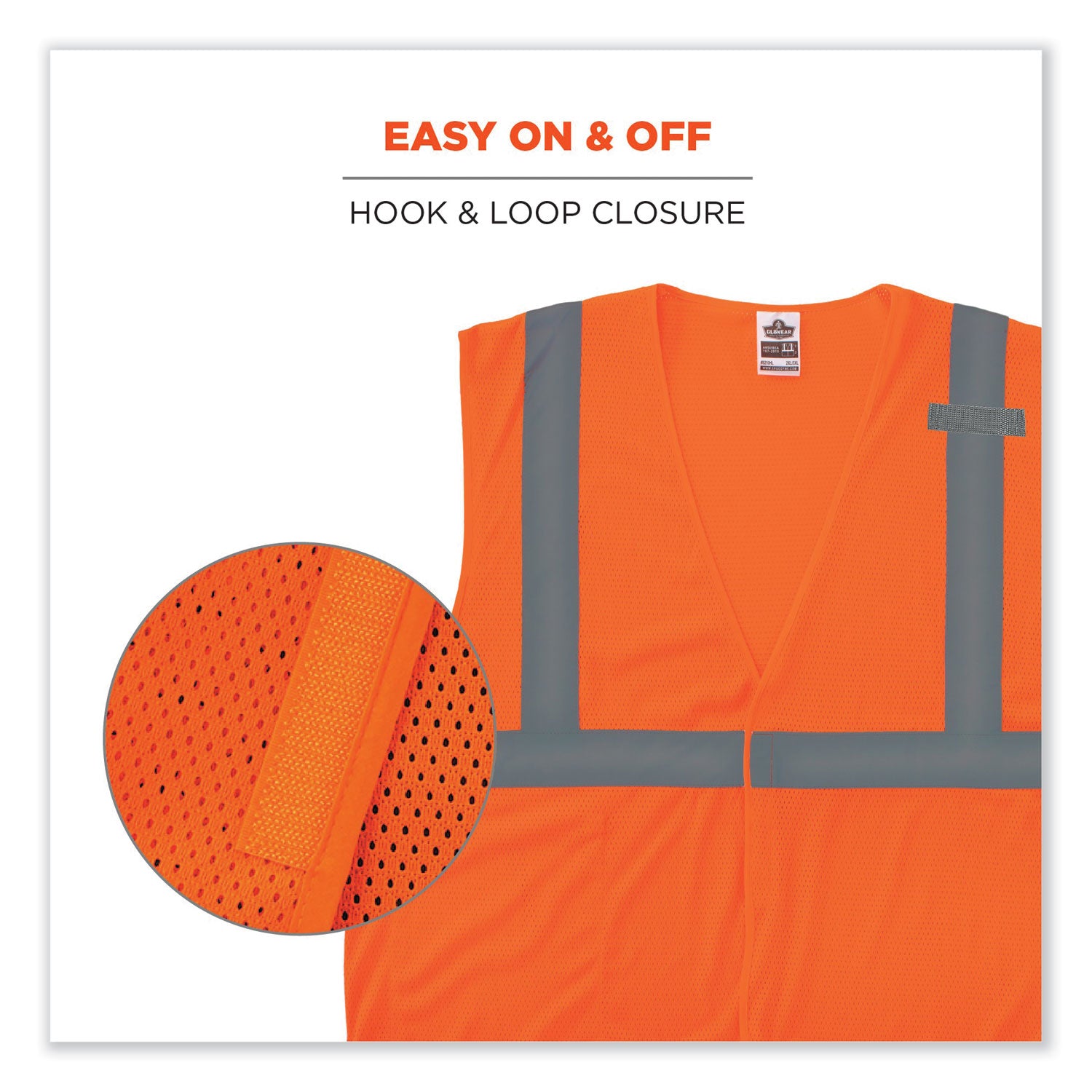 GloWear 8210HL Class 2 Economy Mesh Hook and Loop Vest, Polyester, Small/Medium, Orange, Ships in 1-3 Business Days - 6