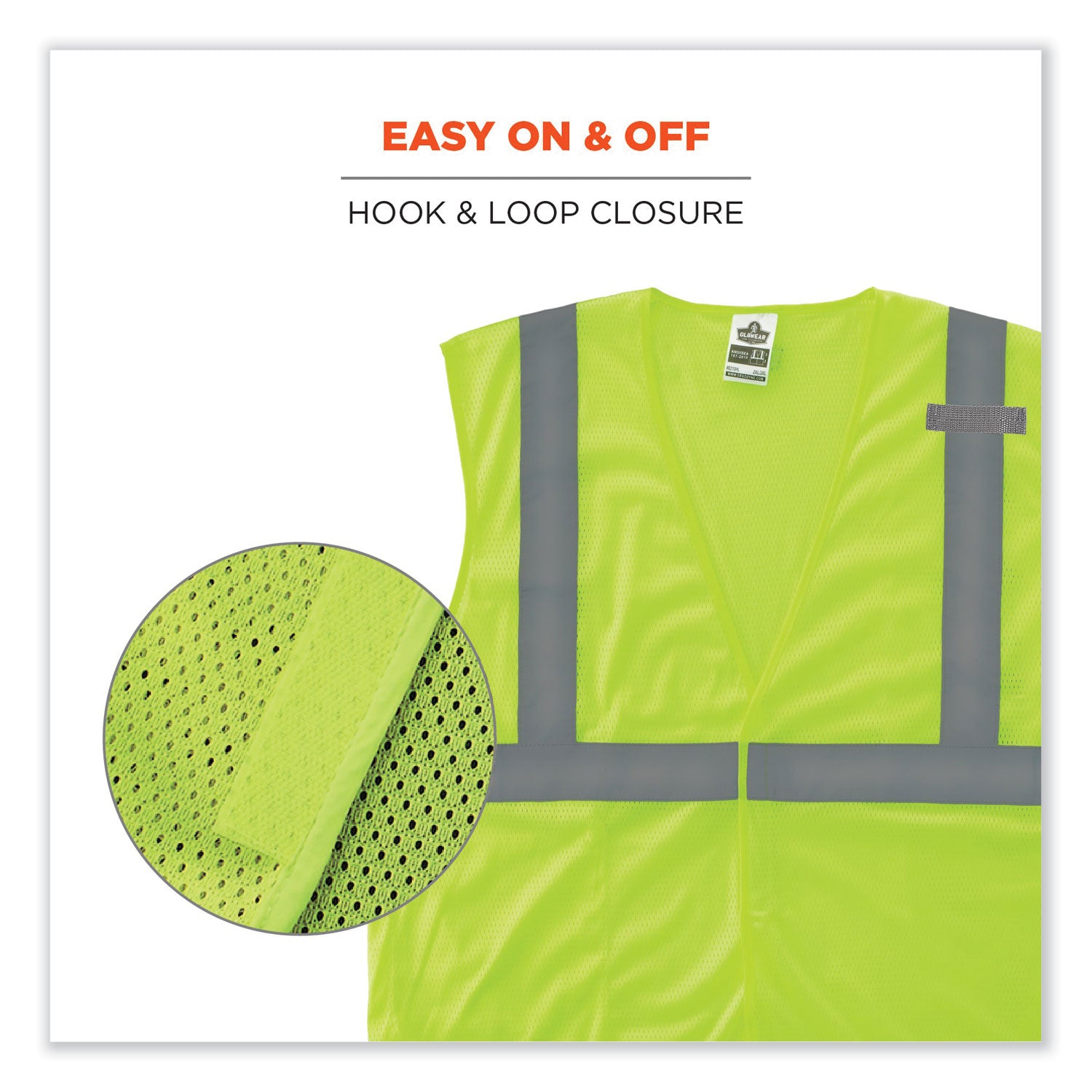GloWear 8210HL Class 2 Economy Mesh Hook and Loop Vest, Polyester, Small/Medium, Lime, Ships in 1-3 Business Days