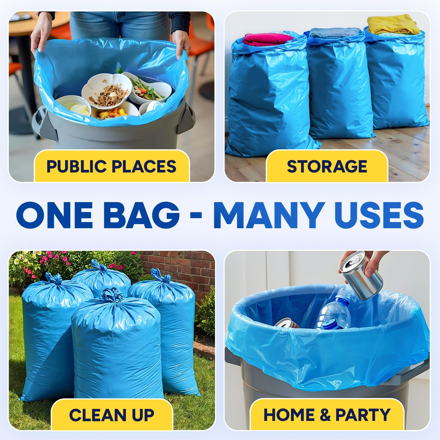 23" x 17" x 46" 45 Gal 2 Mil Blue Contractor Bags, 100/Case