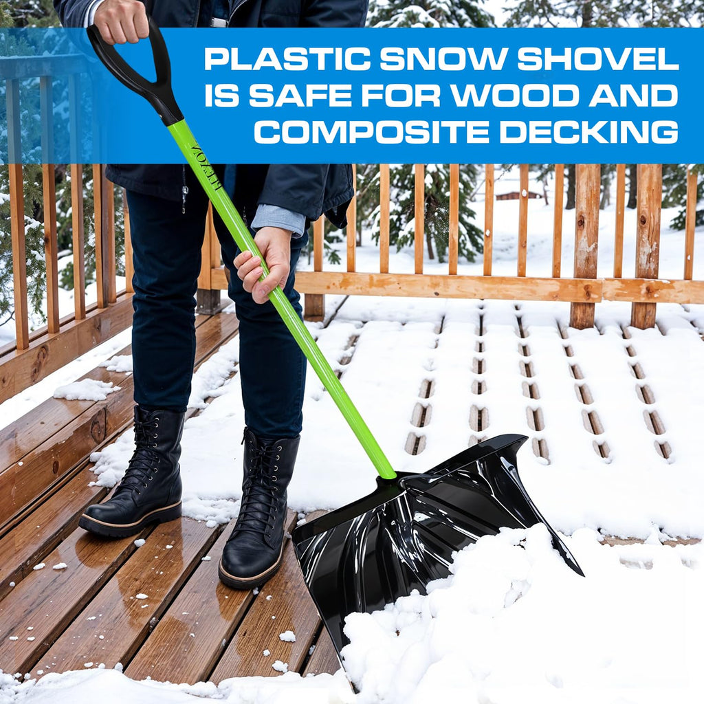 48" Snow Pusher with Fiberglass Handle & Plastic D-Grip, 17" Wide Blade, Green
