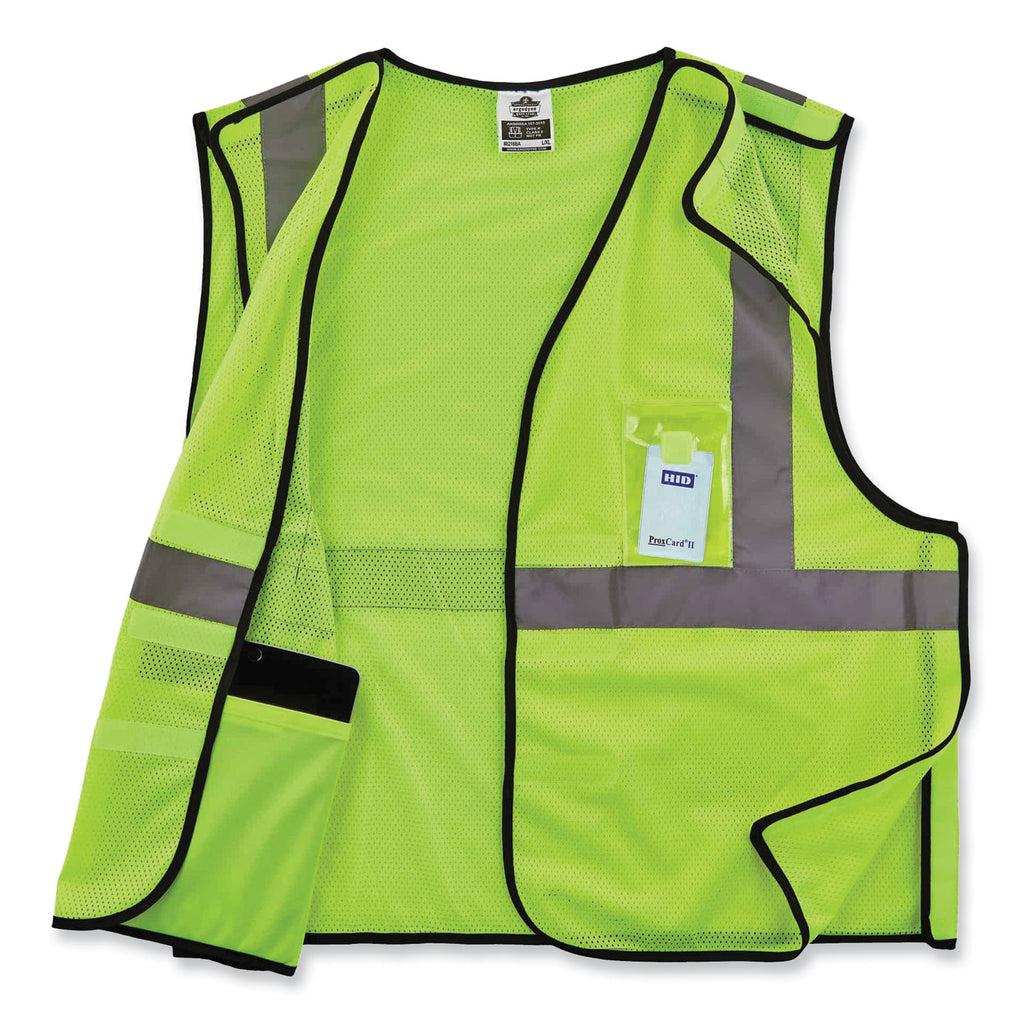 GloWear 8216BA Class 2 Breakaway Mesh ID Holder Vest, Polyester, Small/Medium, Lime, Ships in 1-3 Business Days