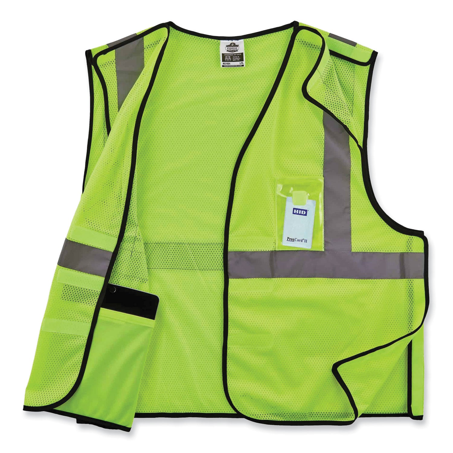 GloWear 8216BA Class 2 Breakaway Mesh ID Holder Vest, Polyester, Small/Medium, Lime, Ships in 1-3 Business Days