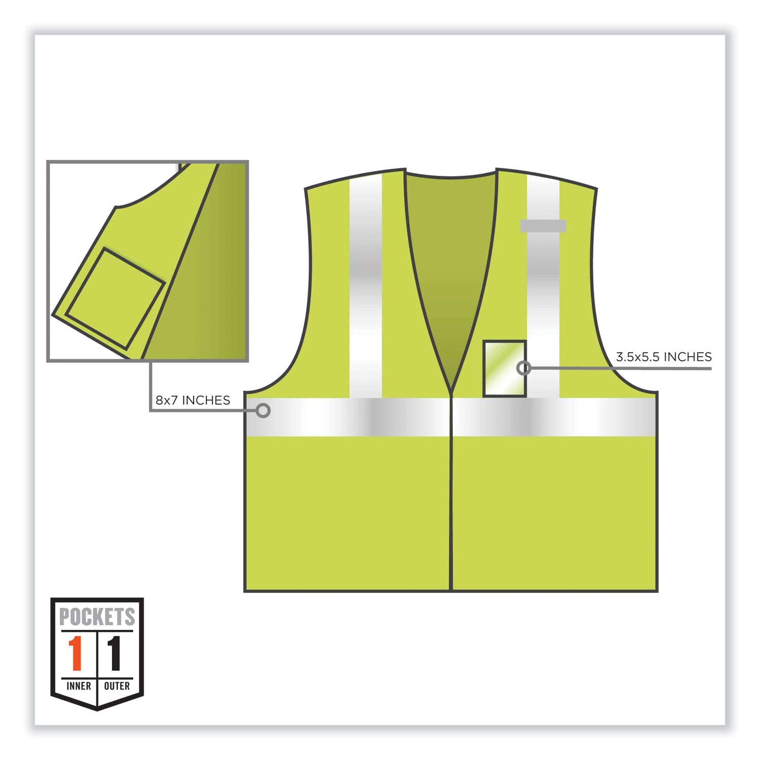 GloWear 8216BA Class 2 Breakaway Mesh ID Holder Vest, Polyester, Large/X-Large, Lime, Ships in 1-3 Business Days