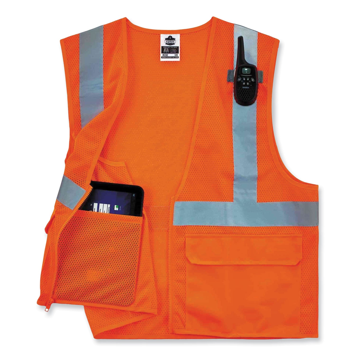 GloWear 8220Z Class 2 Standard Mesh Zipper Vest, Polyester, Small/Medium, Orange, Ships in 1-3 Business Days