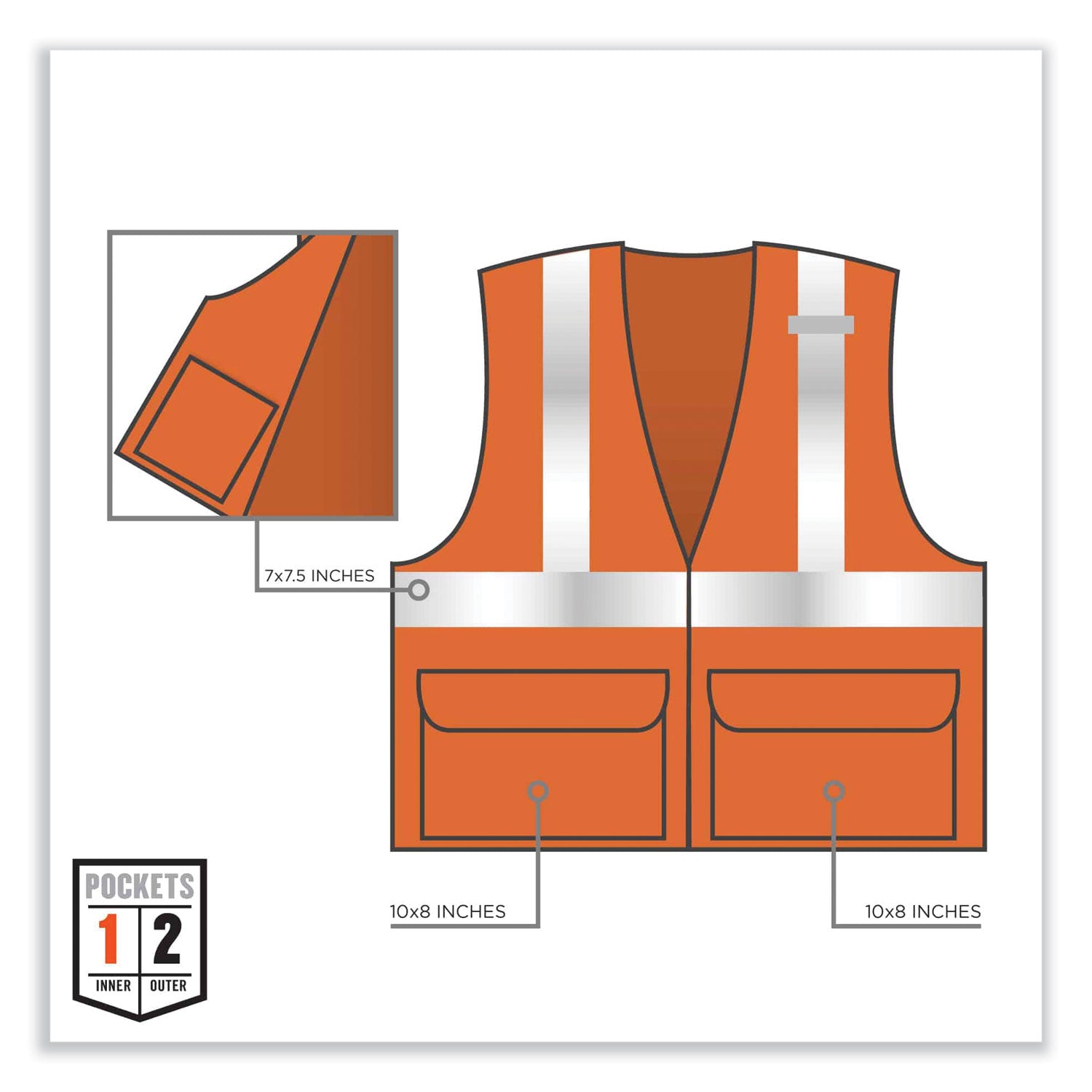 GloWear 8220Z Class 2 Standard Mesh Zipper Vest, Polyester, Large/X-Large, Orange, Ships in 1-3 Business Days