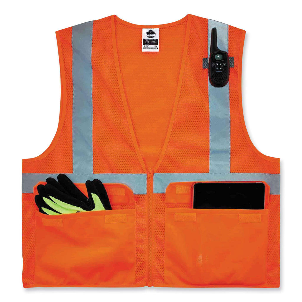GloWear 8220Z Class 2 Standard Mesh Zipper Vest, Polyester, Large/X-Large, Orange, Ships in 1-3 Business Days