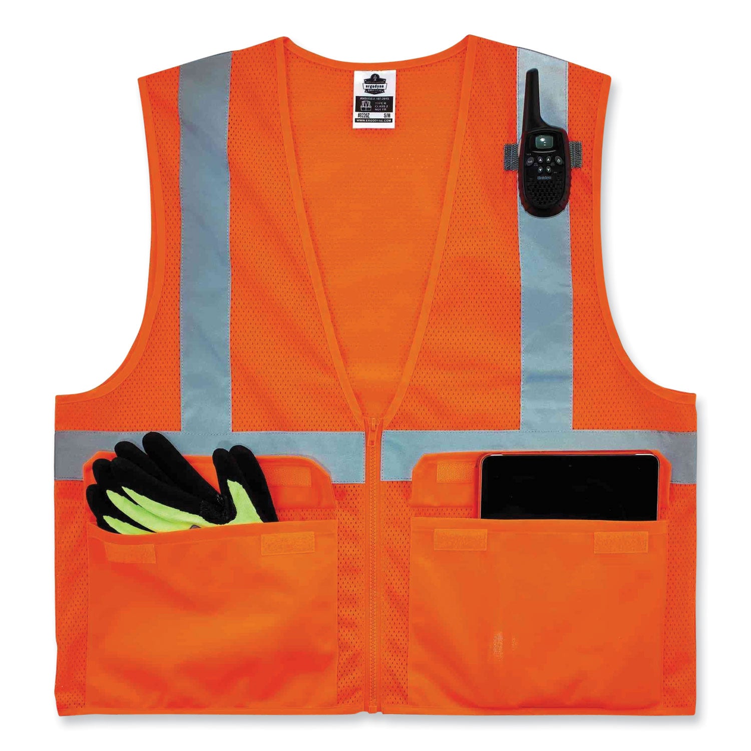GloWear 8220Z Class 2 Standard Mesh Zipper Vest, Polyester, Large/X-Large, Orange, Ships in 1-3 Business Days