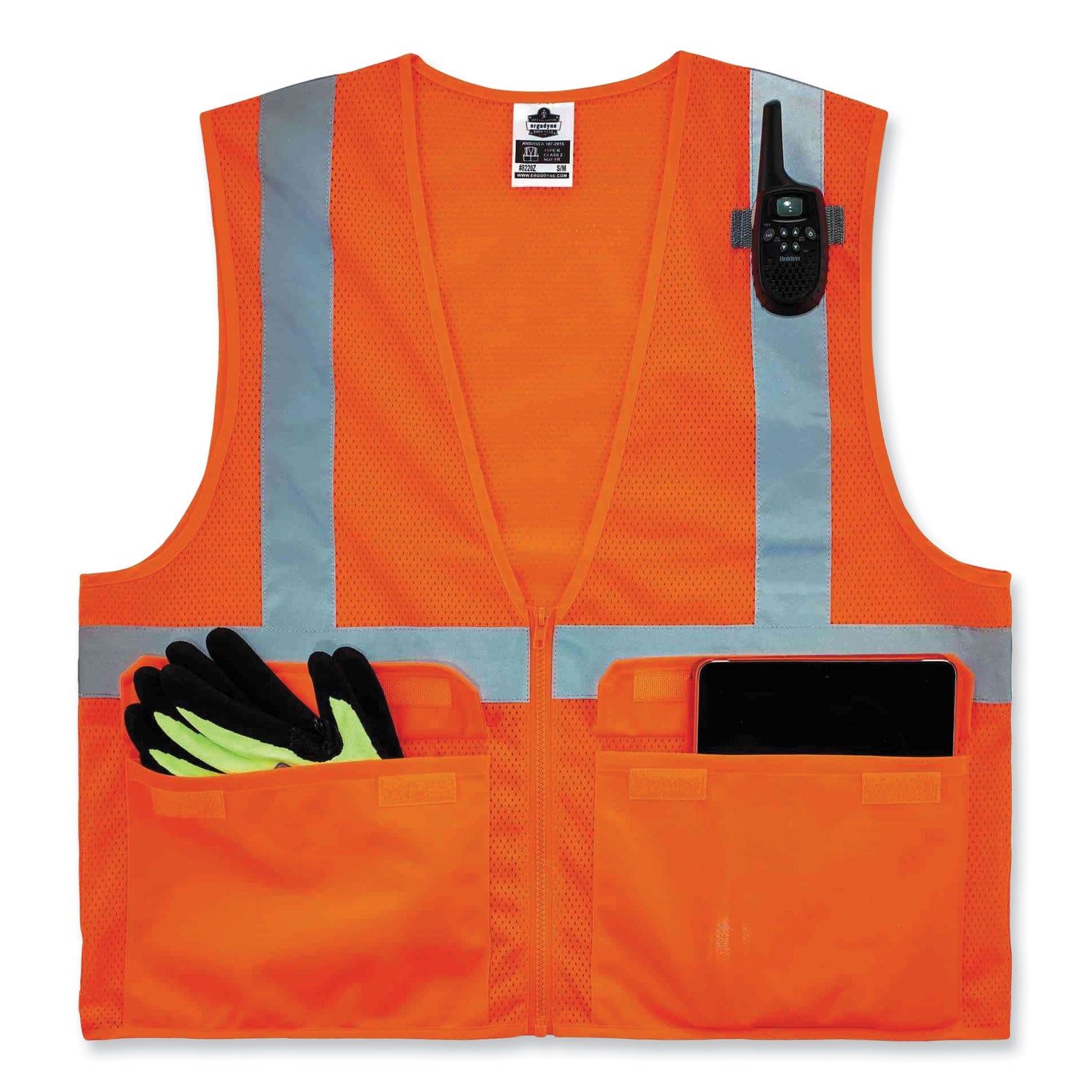 GloWear 8220Z Class 2 Standard Mesh Zipper Vest, Polyester, 4X-Large/5X-Large, Orange, Ships in 1-3 Business Days