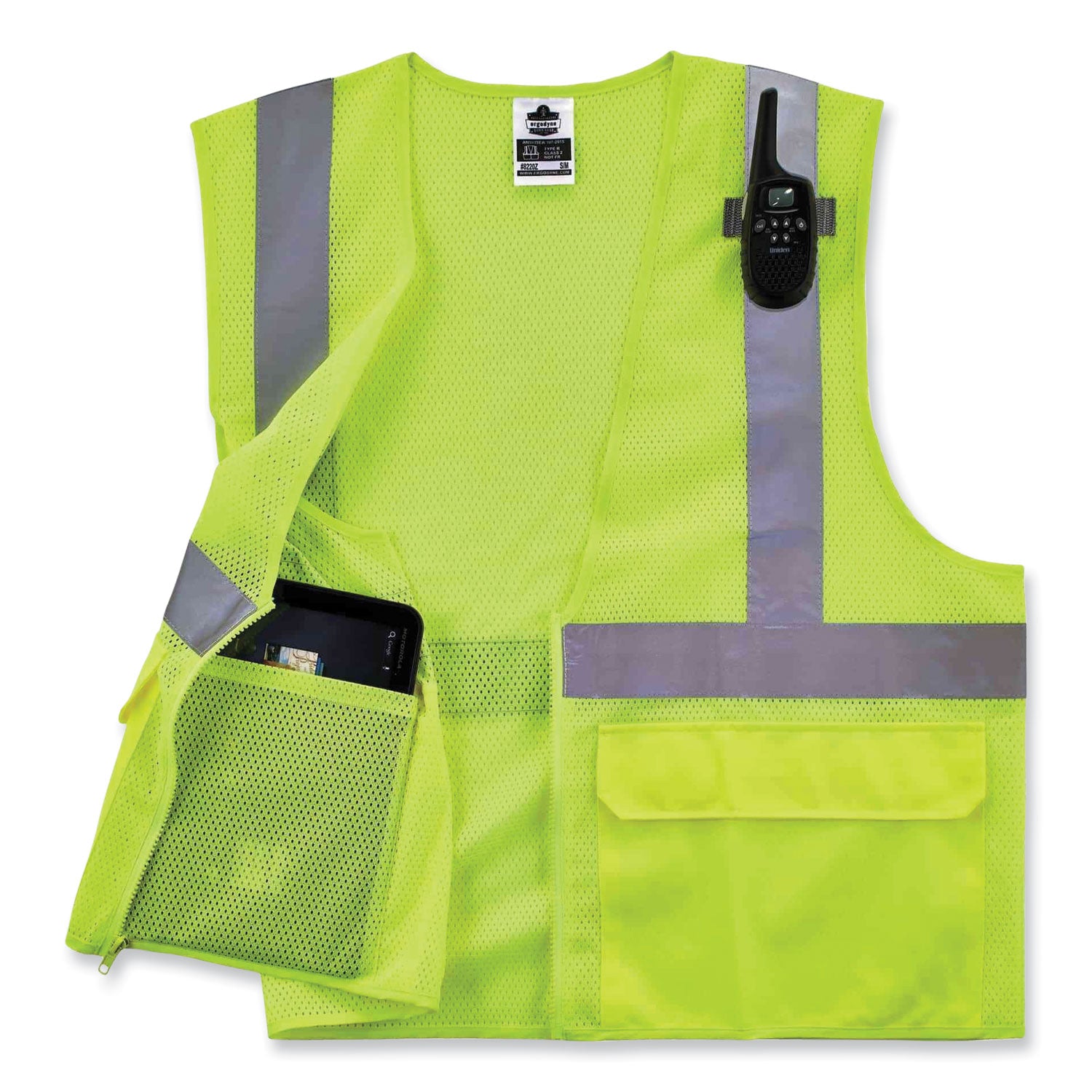 GloWear 8220Z Class 2 Standard Mesh Zipper Vest, Polyester, 2X-Large/3X-Large, Lime, Ships in 1-3 Business Days