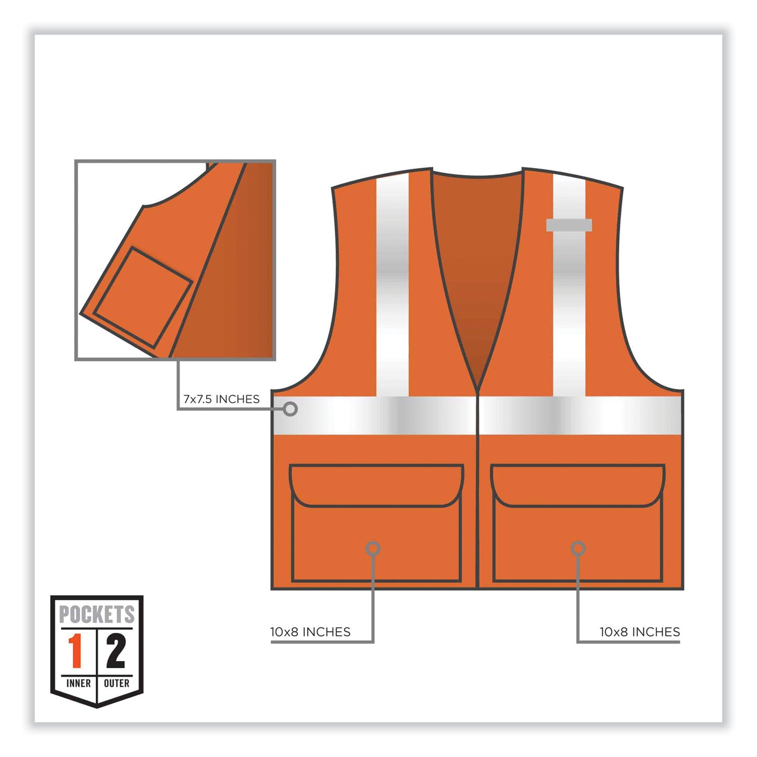 GloWear 8220HL Class 2 Standard Mesh Hook and Loop Vest, Polyester, 4X-Large/5X-Large, Orange, Ships in 1-3 Business Days