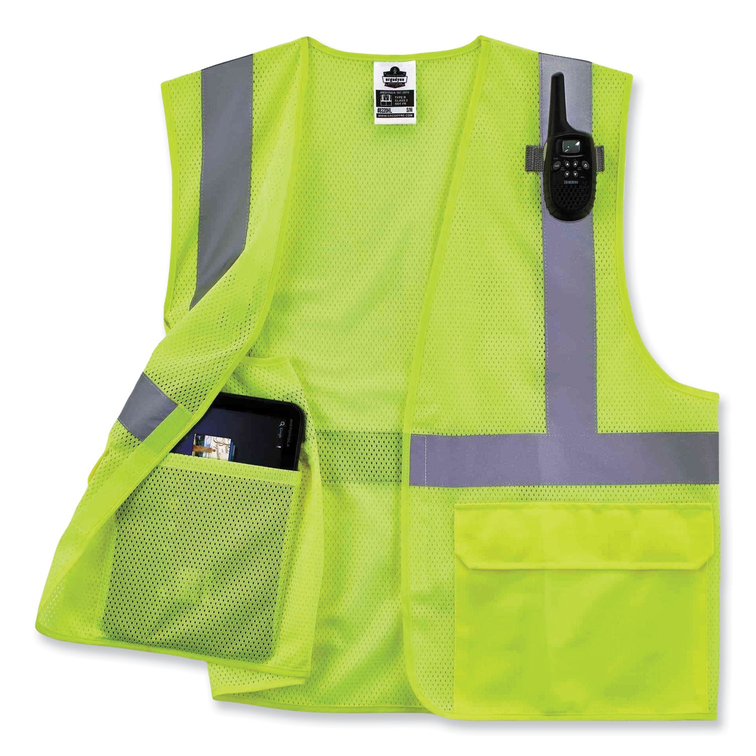 GloWear 8220HL Class 2 Standard Mesh Hook and Loop Vest, Polyester, 4X-Large/5X-Large, Lime, Ships in 1-3 Business Days