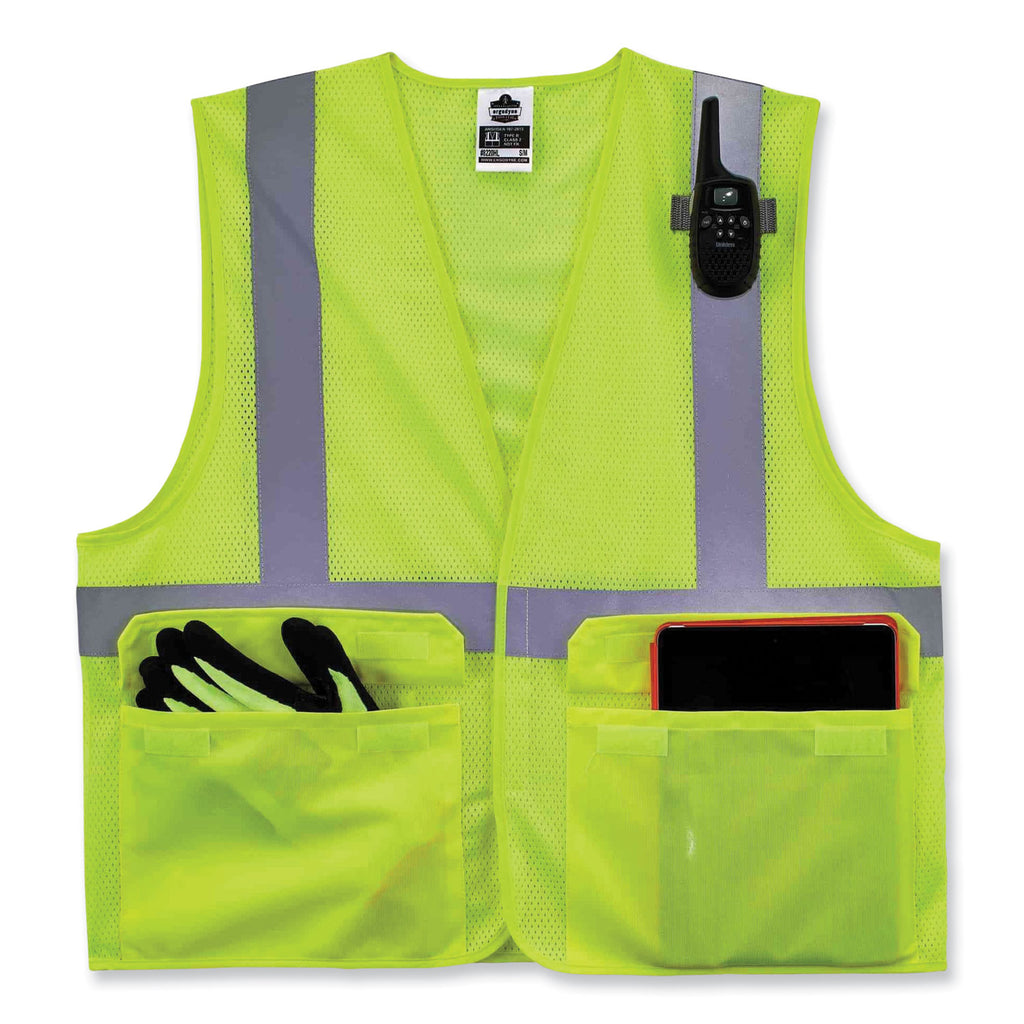 GloWear 8220HL Class 2 Standard Mesh Hook and Loop Vest, Polyester, 4X-Large/5X-Large, Lime, Ships in 1-3 Business Days