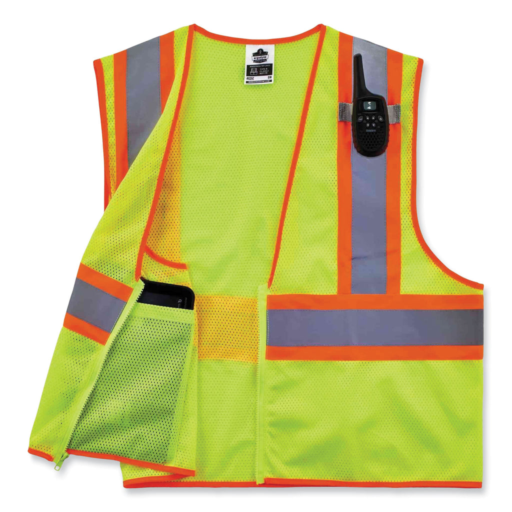 GloWear 8229Z Class 2 Economy Two-Tone Zipper Vest, Polyester, X-Small, Lime, Ships in 1-3 Business Days