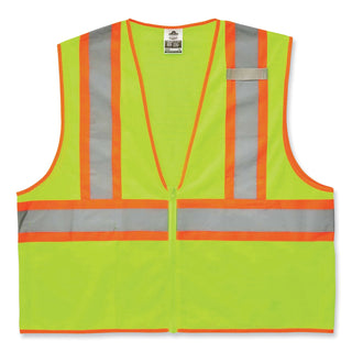 GloWear 8229Z Class 2 Economy Two-Tone Zipper Vest, Polyester, 2X-Large/3X-Large, Lime, Ships in 1-3 Business Days