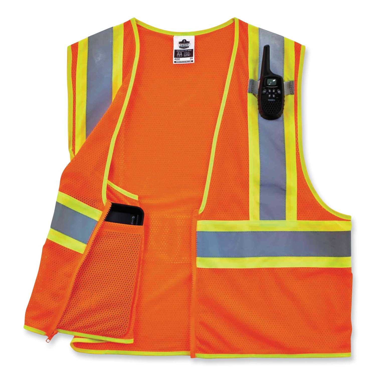 GloWear 8229Z Class 2 Economy Two-Tone Zipper Vest, Polyester, X-Small, Orange, Ships in 1-3 Business Days