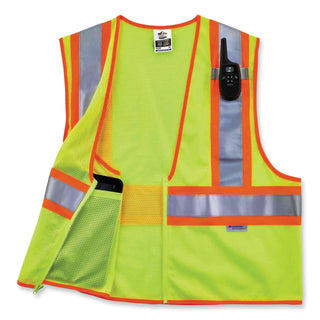 GloWear 8230Z Class 2 Two-Tone Mesh Zipper Vest, Polyester, Small/Medium, Lime, Ships in 1-3 Business Days
