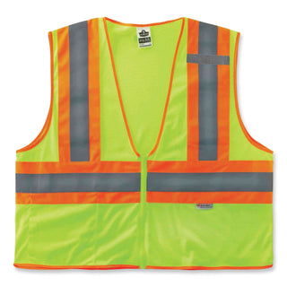 GloWear 8230Z Class 2 Two-Tone Mesh Zipper Vest, Polyester, Large/X-Large, Lime, Ships in 1-3 Business Days