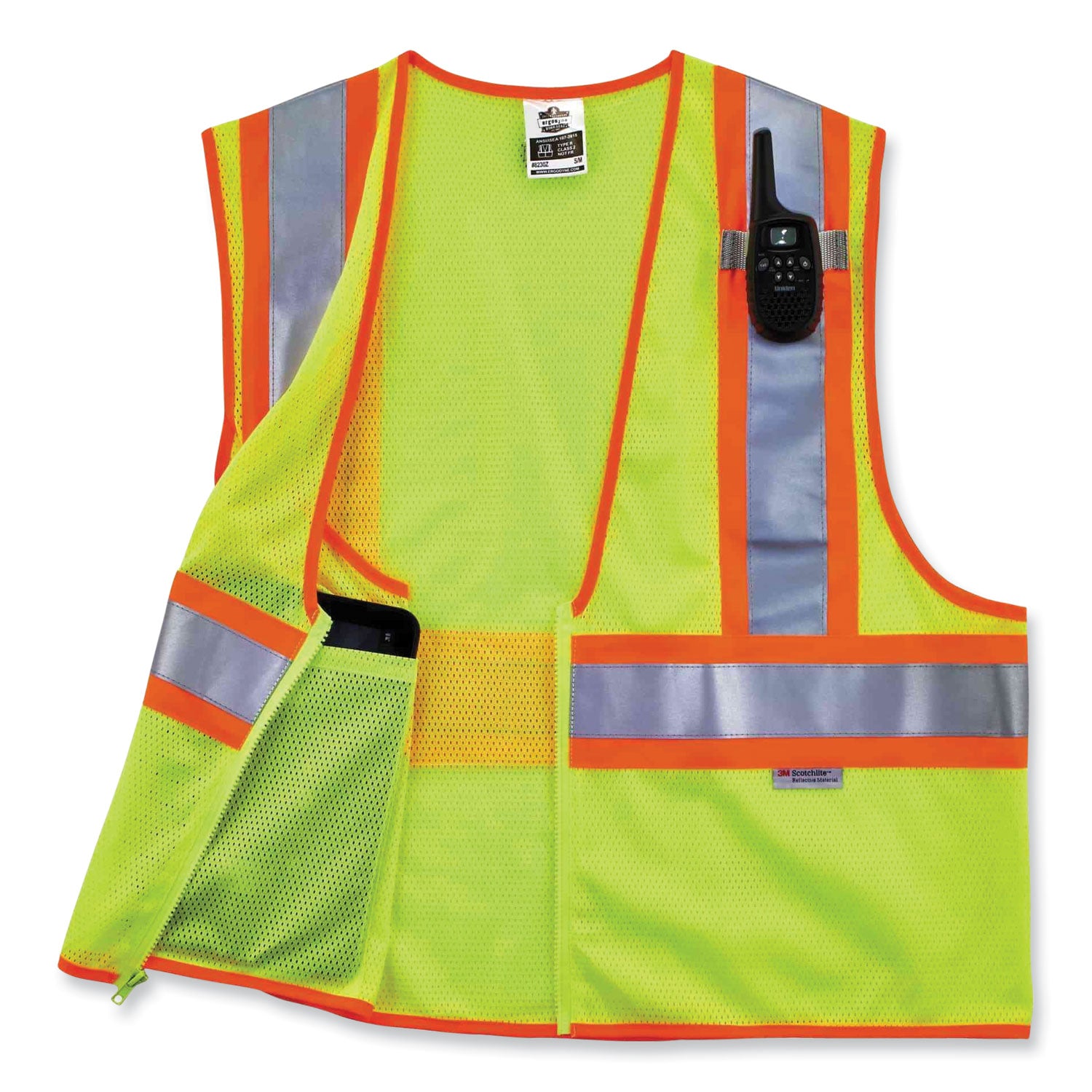 GloWear 8230Z Class 2 Two-Tone Mesh Zipper Vest, Polyester, 2X-Large/3X-Large, Lime, Ships in 1-3 Business Days