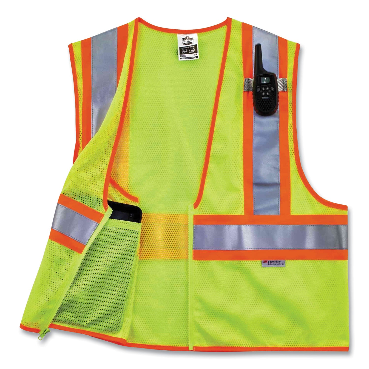 GloWear 8230Z Class 2 Two-Tone Mesh Zipper Vest, Polyester, 4X-Large/5X-Large, Lime, Ships in 1-3 Business Days