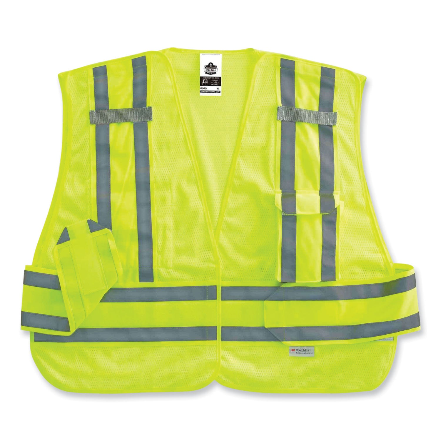 GloWear 8244PSV Class 2 Expandable Public Safety Hook and Loop Vest, Polyester, Med/Large, Lime, Ships in 1-3 Business Days