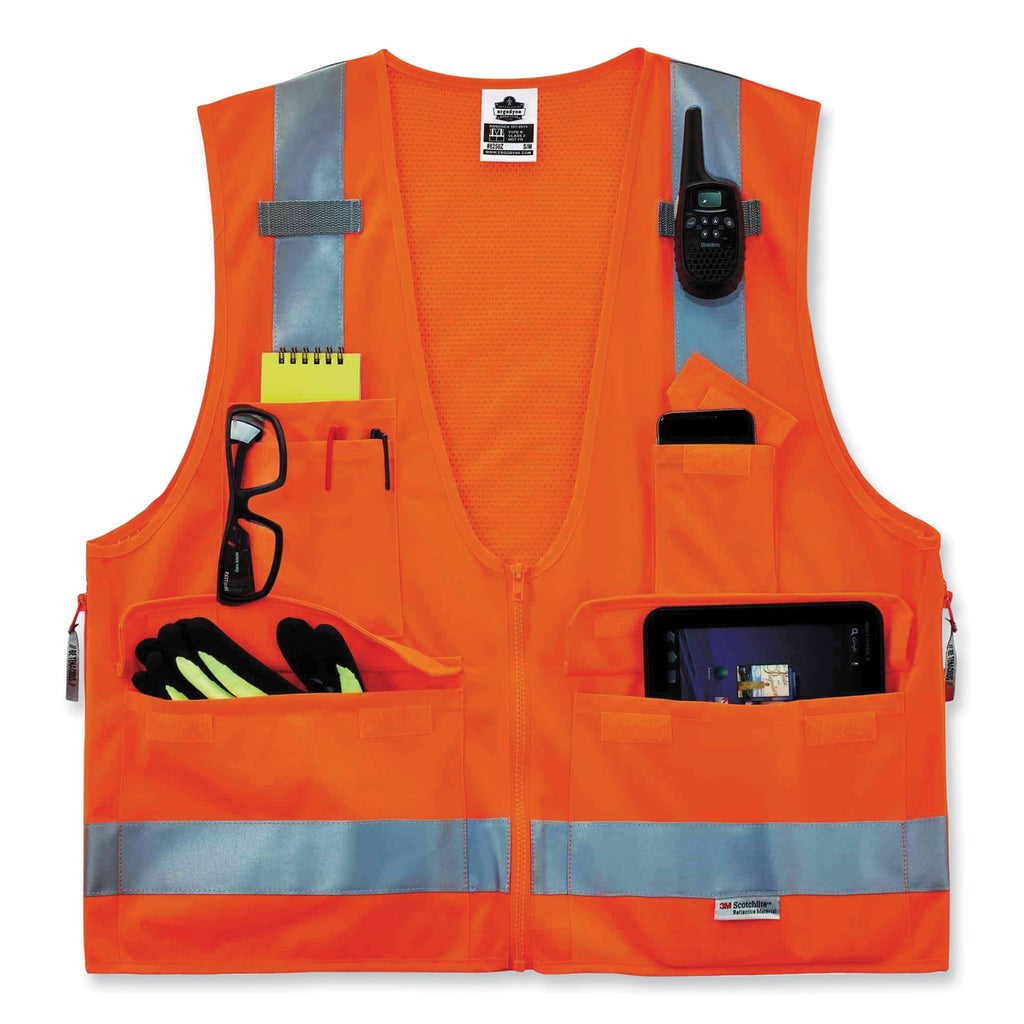 GloWear 8250Z Class 2 Surveyors Zipper Vest, Polyester, Small/Medium, Orange, Ships in 1-3 Business Days