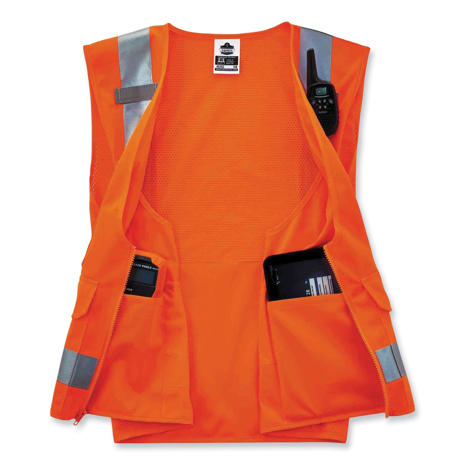 GloWear 8250Z Class 2 Surveyors Zipper Vest, Polyester, Small/Medium, Orange, Ships in 1-3 Business Days