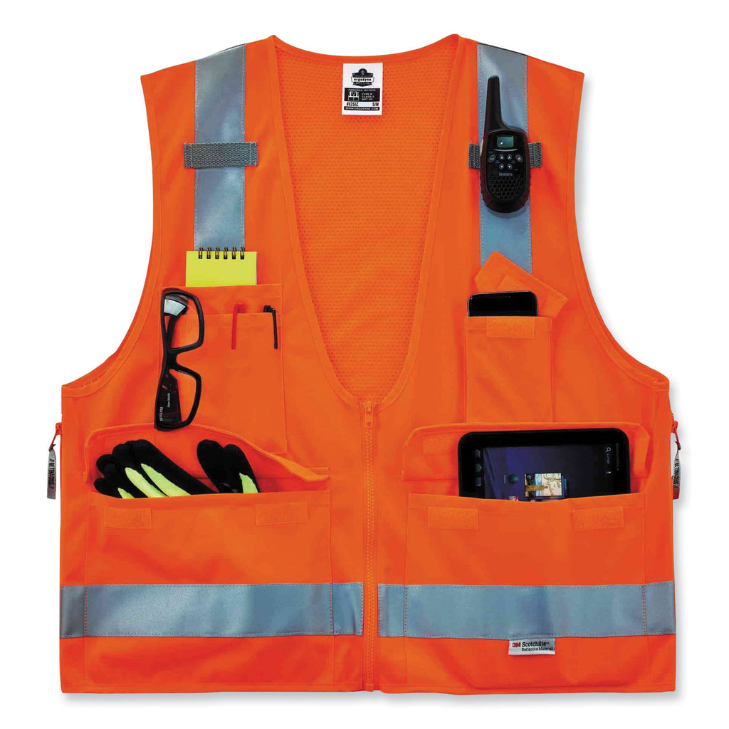 GloWear 8250Z Class 2 Surveyors Zipper Vest, Polyester, 2X-Large/3X-Large, Orange, Ships in 1-3 Business Days