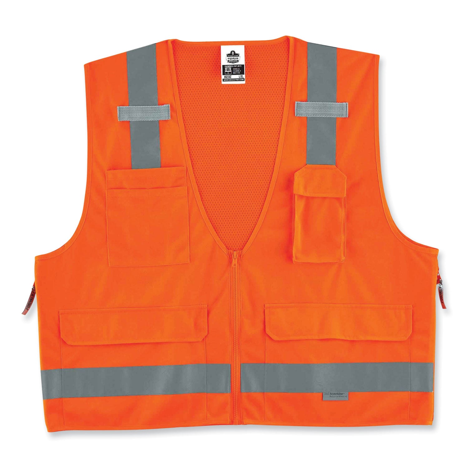 GloWear 8250Z Class 2 Surveyors Zipper Vest, Polyester, 4X-Large/5X-Large, Orange, Ships in 1-3 Business Days