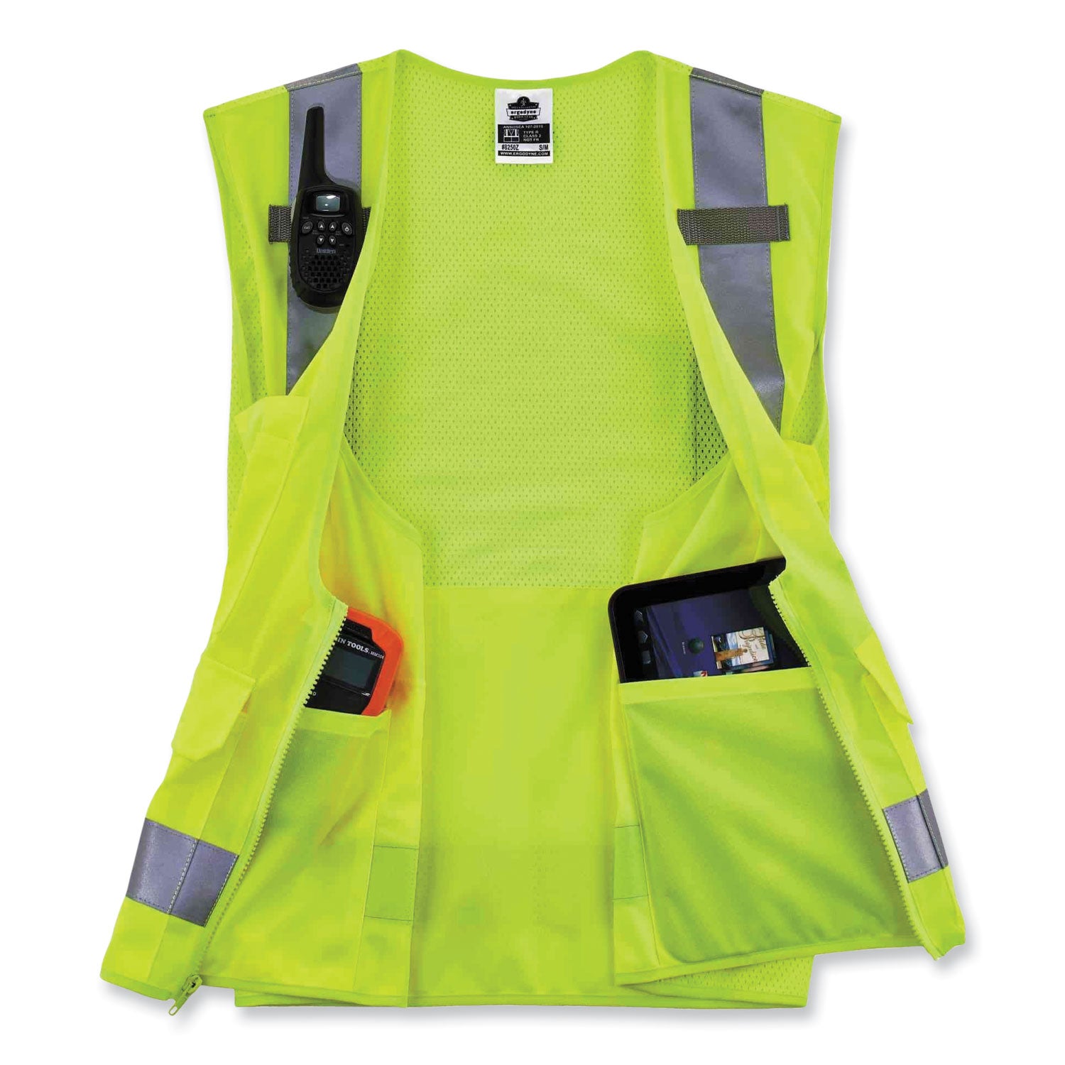 GloWear 8250Z Class 2 Surveyors Zipper Vest, Polyester, Small/Medium, Lime, Ships in 1-3 Business Days