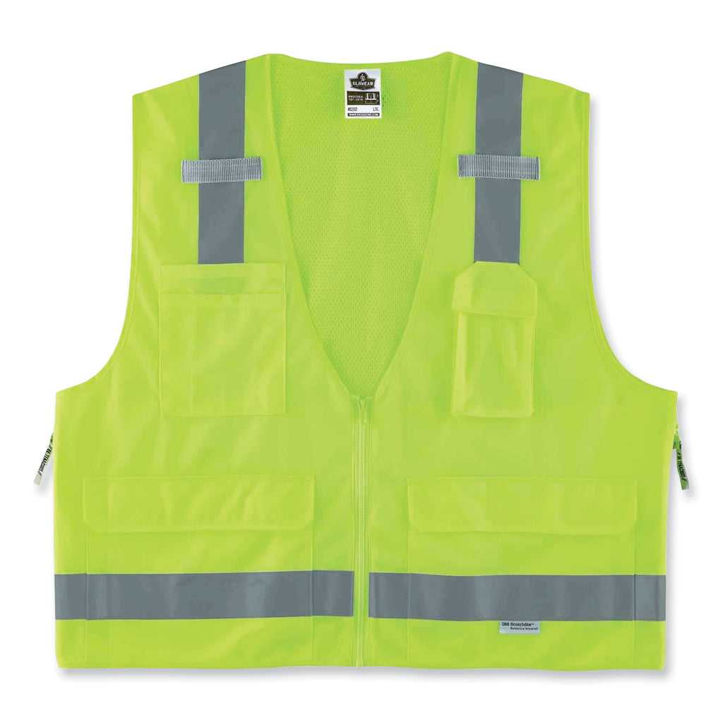 GloWear 8250Z Class 2 Surveyors Zipper Vest, Polyester, Large/X-Large, Lime, Ships in 1-3 Business Days