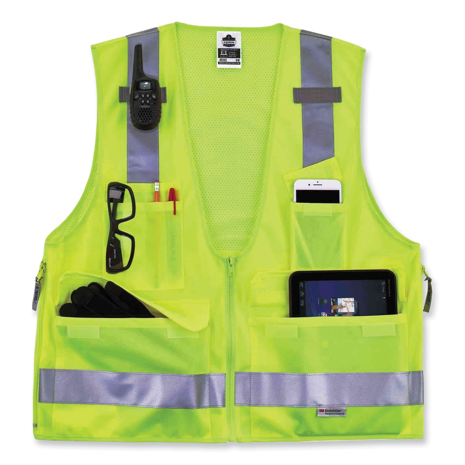 GloWear 8250Z Class 2 Surveyors Zipper Vest, Polyester, Large/X-Large, Lime, Ships in 1-3 Business Days